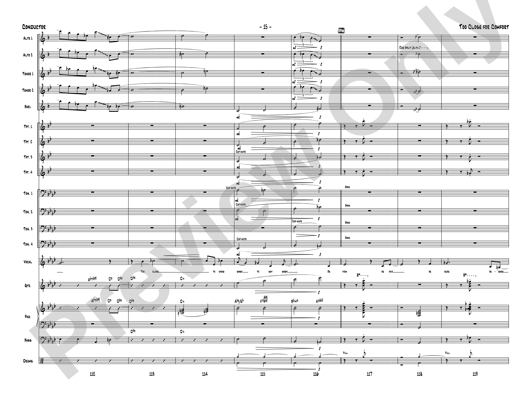 Too Close for Comfort: Jazz Ensemble Conductor Score & Parts