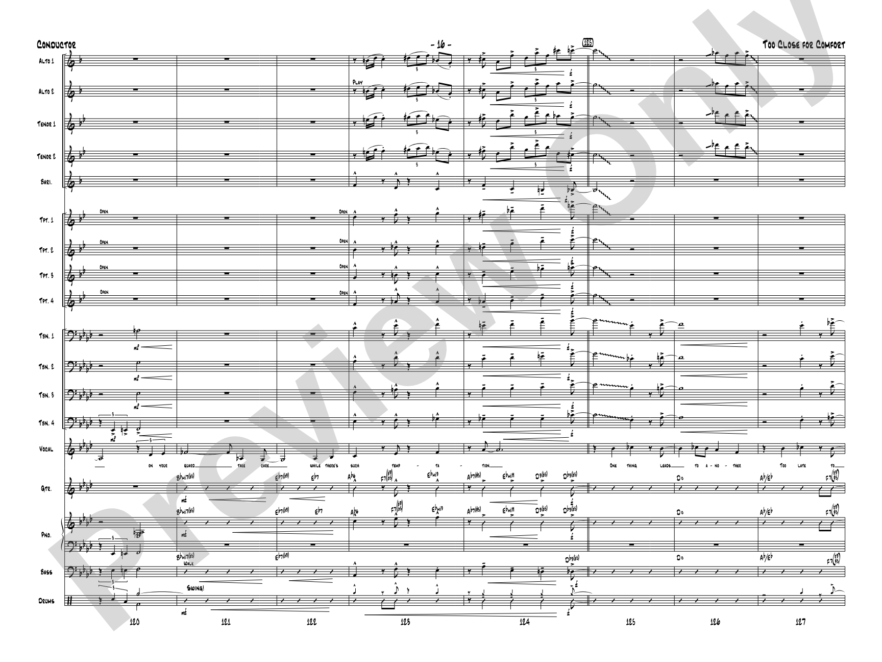 Too Close for Comfort: Jazz Ensemble Conductor Score & Parts