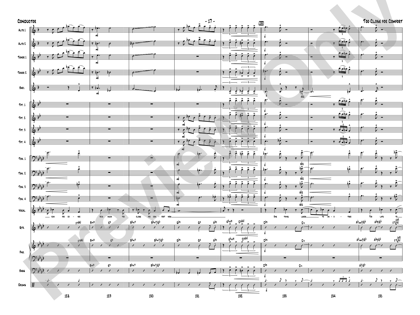 Too Close for Comfort: Jazz Ensemble Conductor Score & Parts