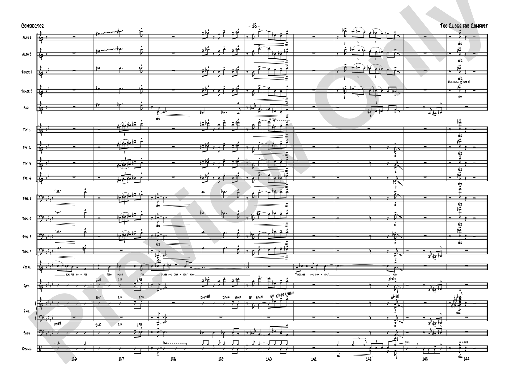 Too Close for Comfort: Jazz Ensemble Conductor Score & Parts