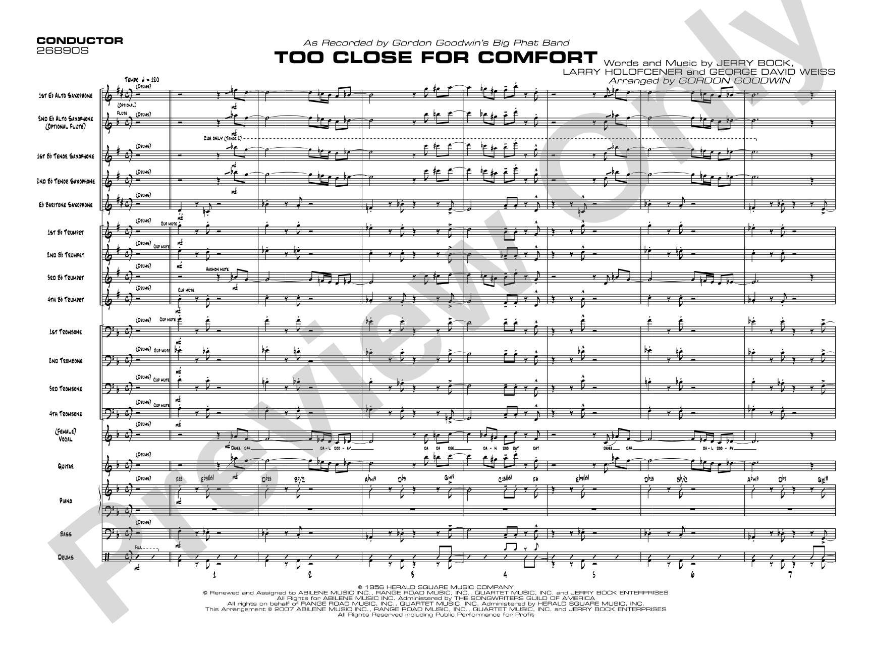 Too Close for Comfort: Jazz Ensemble Conductor Score & Parts
