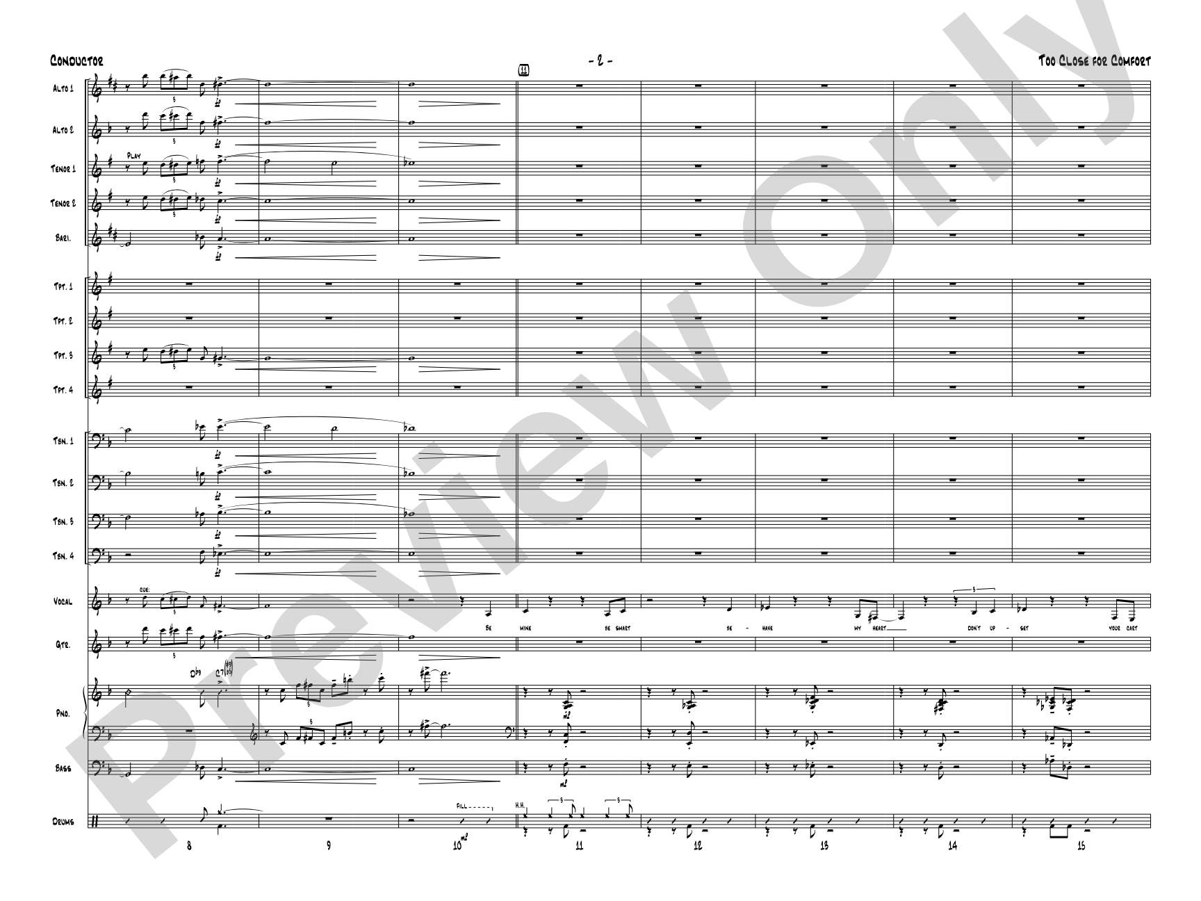 Too Close for Comfort: Jazz Ensemble Conductor Score & Parts