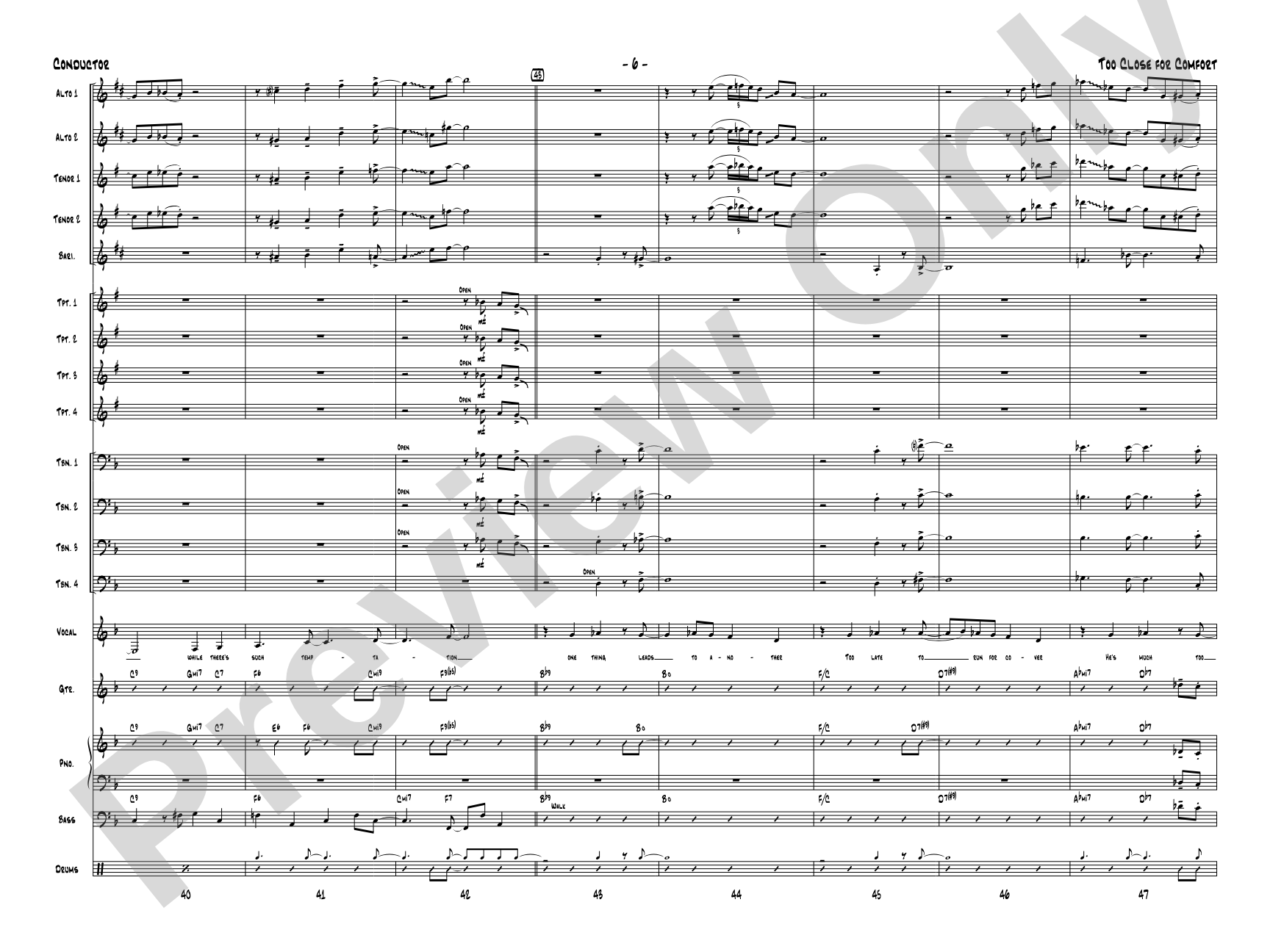 Too Close for Comfort: Jazz Ensemble Conductor Score & Parts