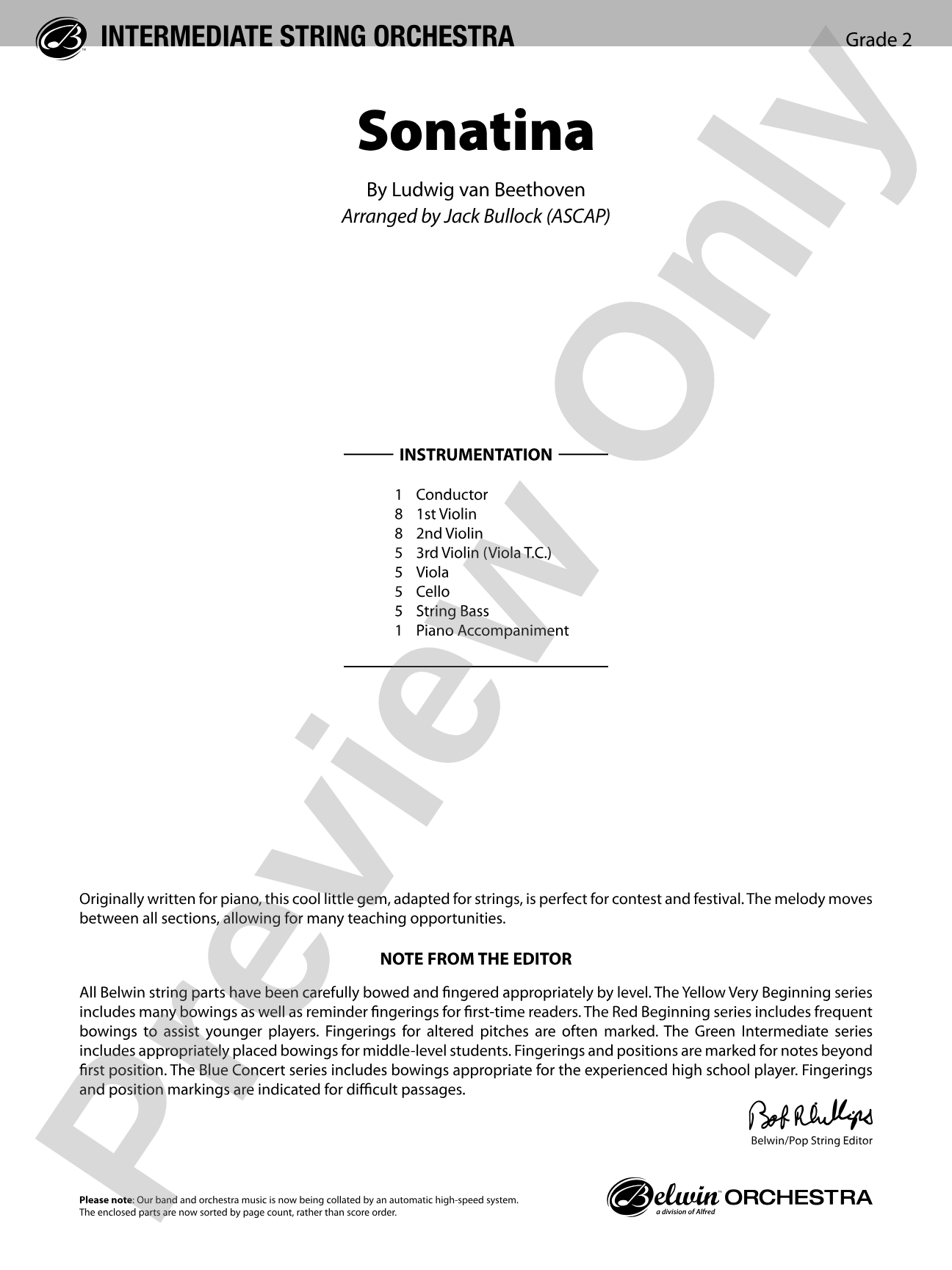 Sonatina: String Orchestra Conductor Score & Parts