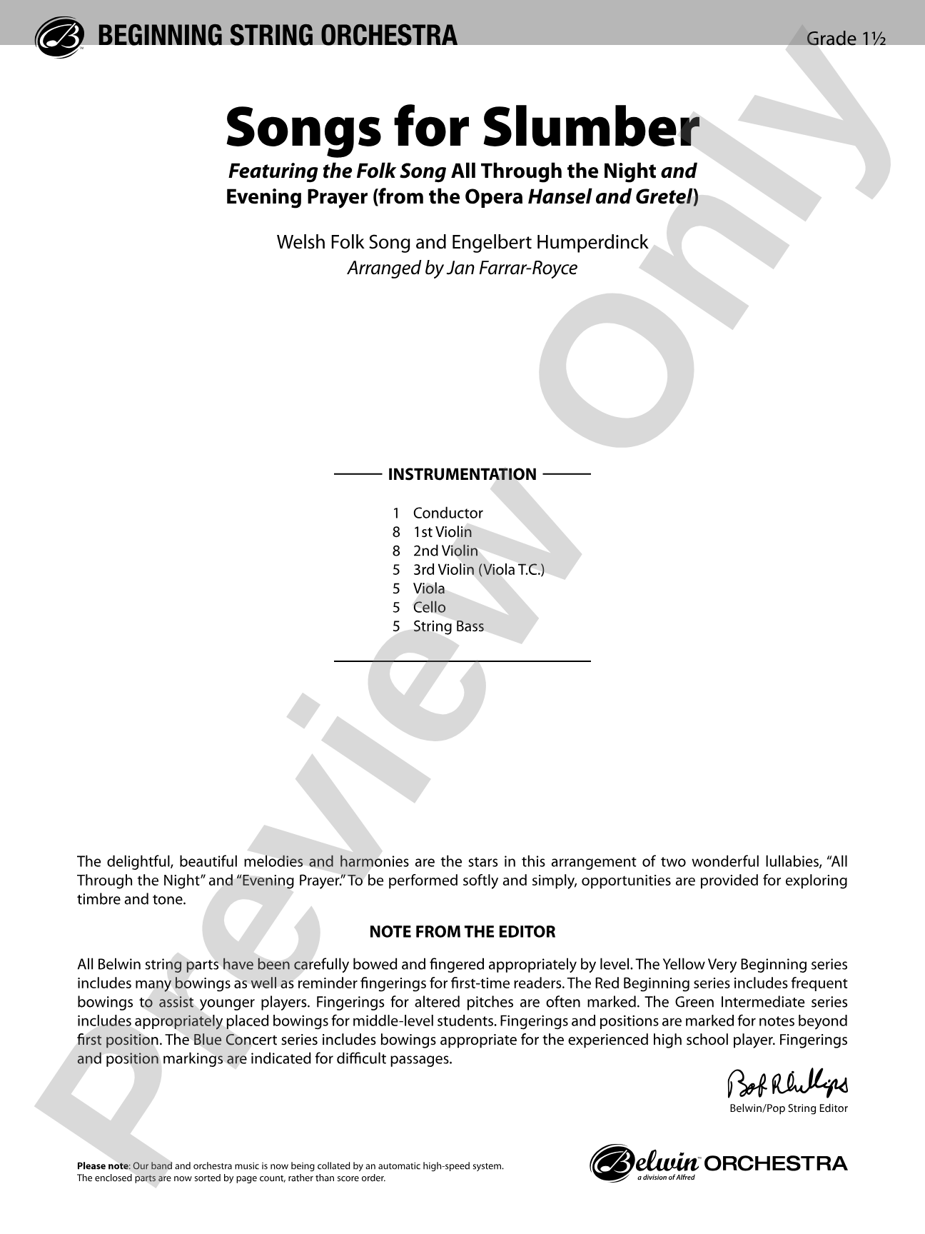 Songs for Slumber: String Orchestra Conductor Score & Parts