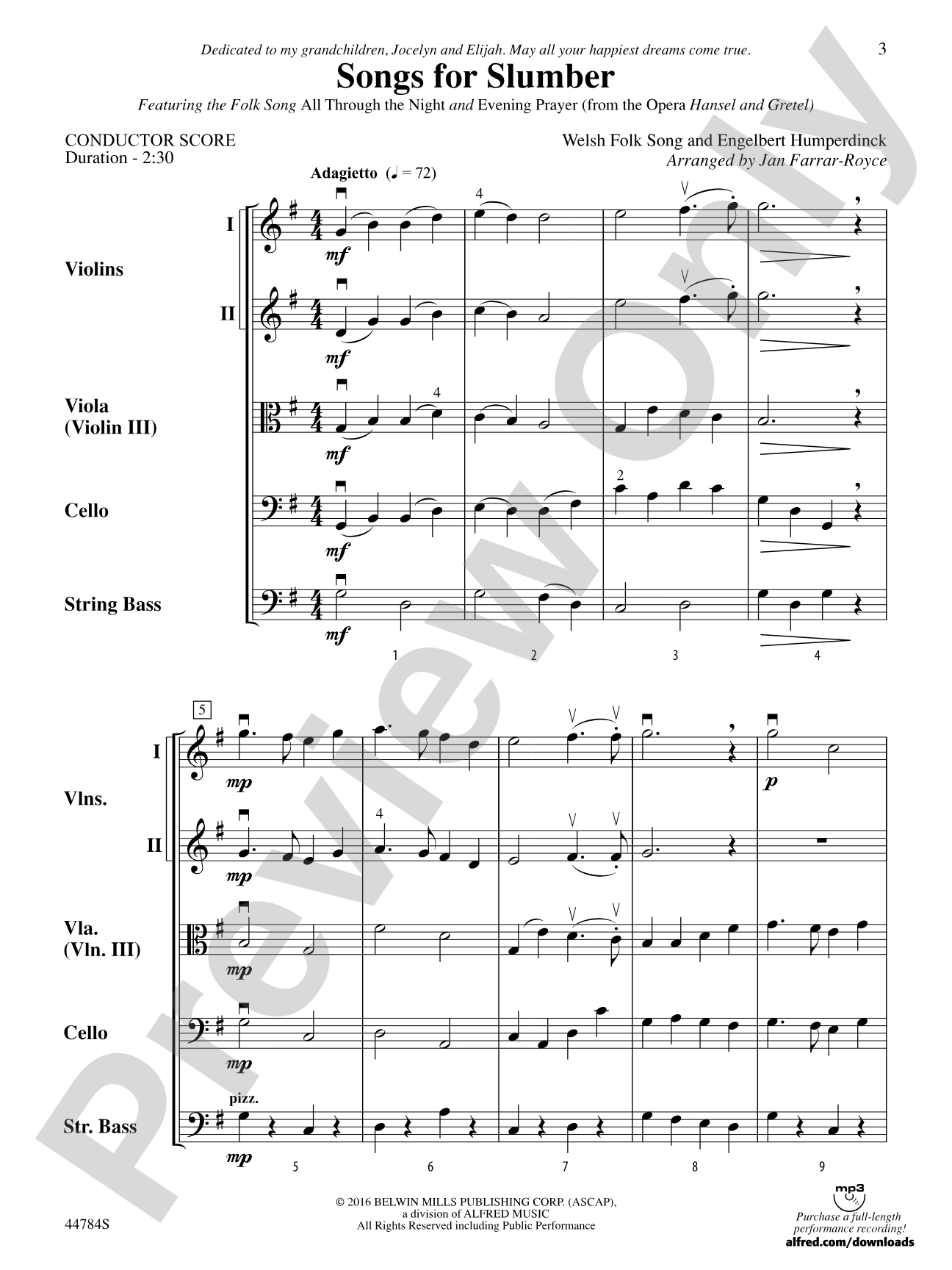 Songs for Slumber: String Orchestra Conductor Score & Parts