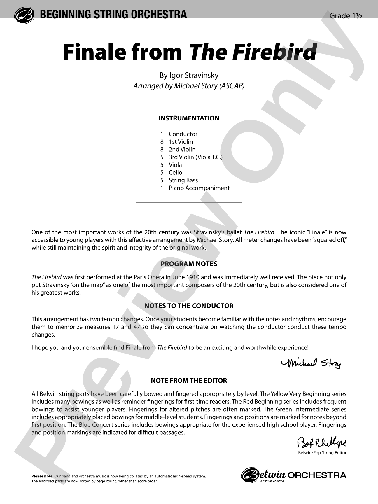 Finale from The Firebird: String Orchestra Conductor Score & Parts