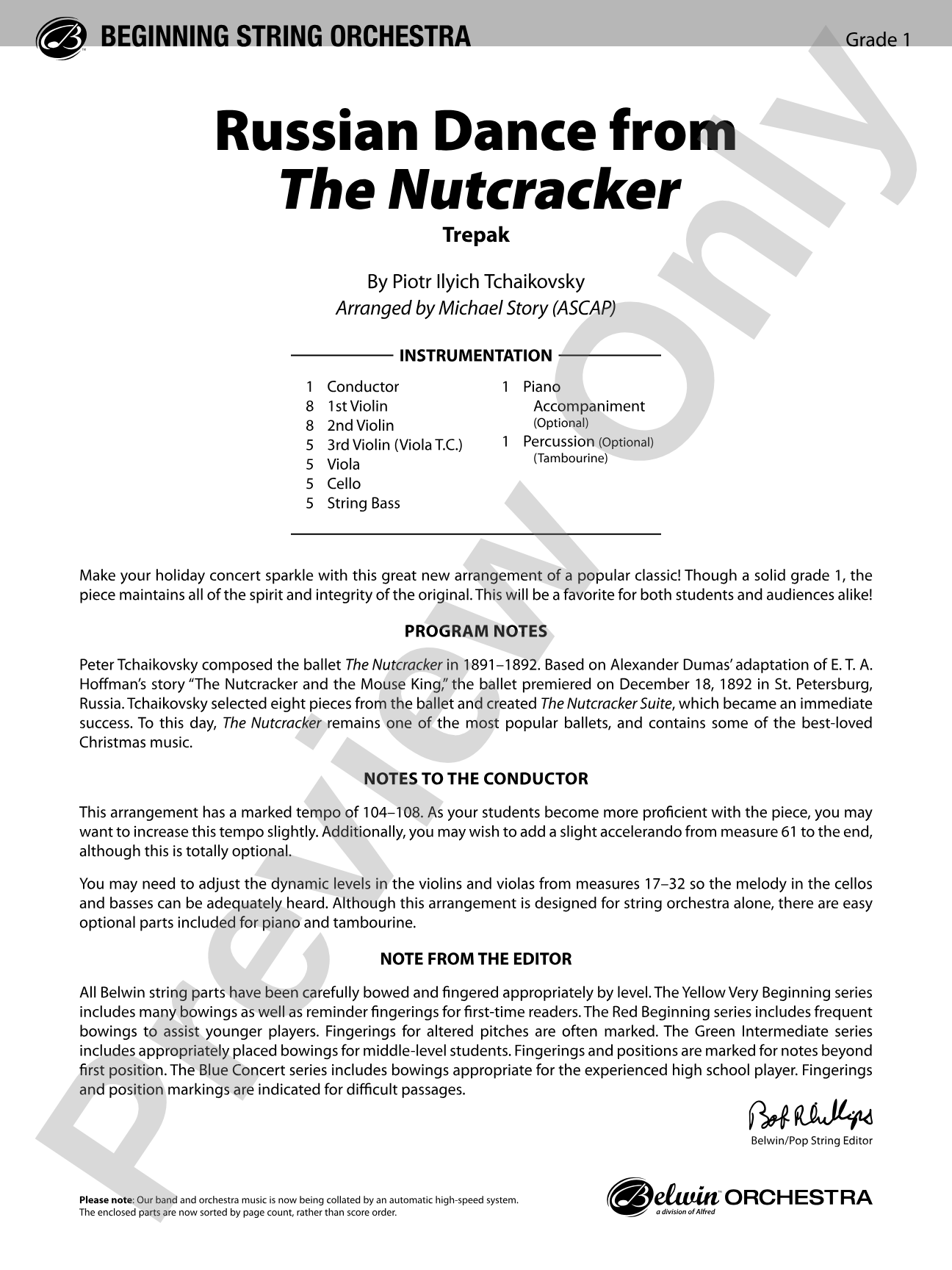 Russian Dance from The Nutcracker: String Orchestra Conductor Score & Parts
