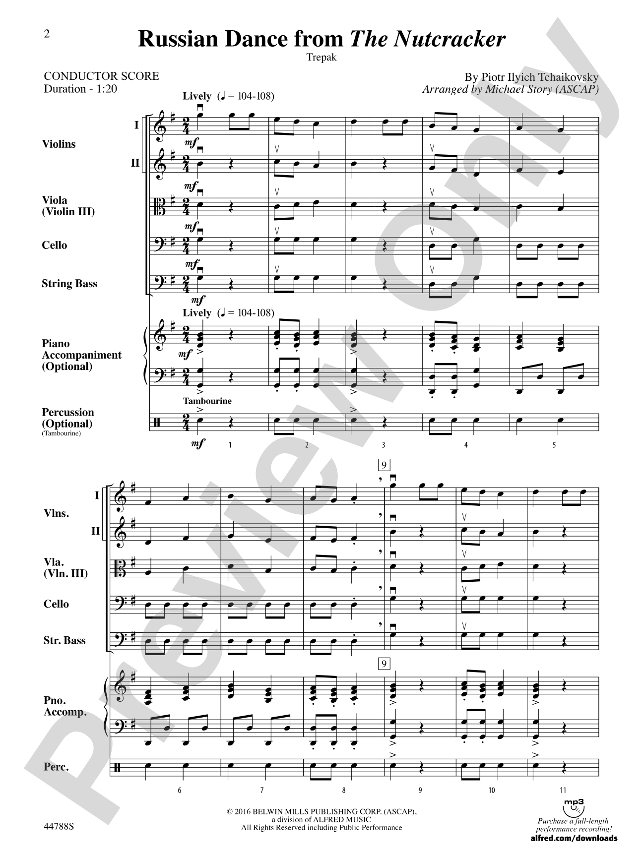 Russian Dance from The Nutcracker: String Orchestra Conductor Score & Parts