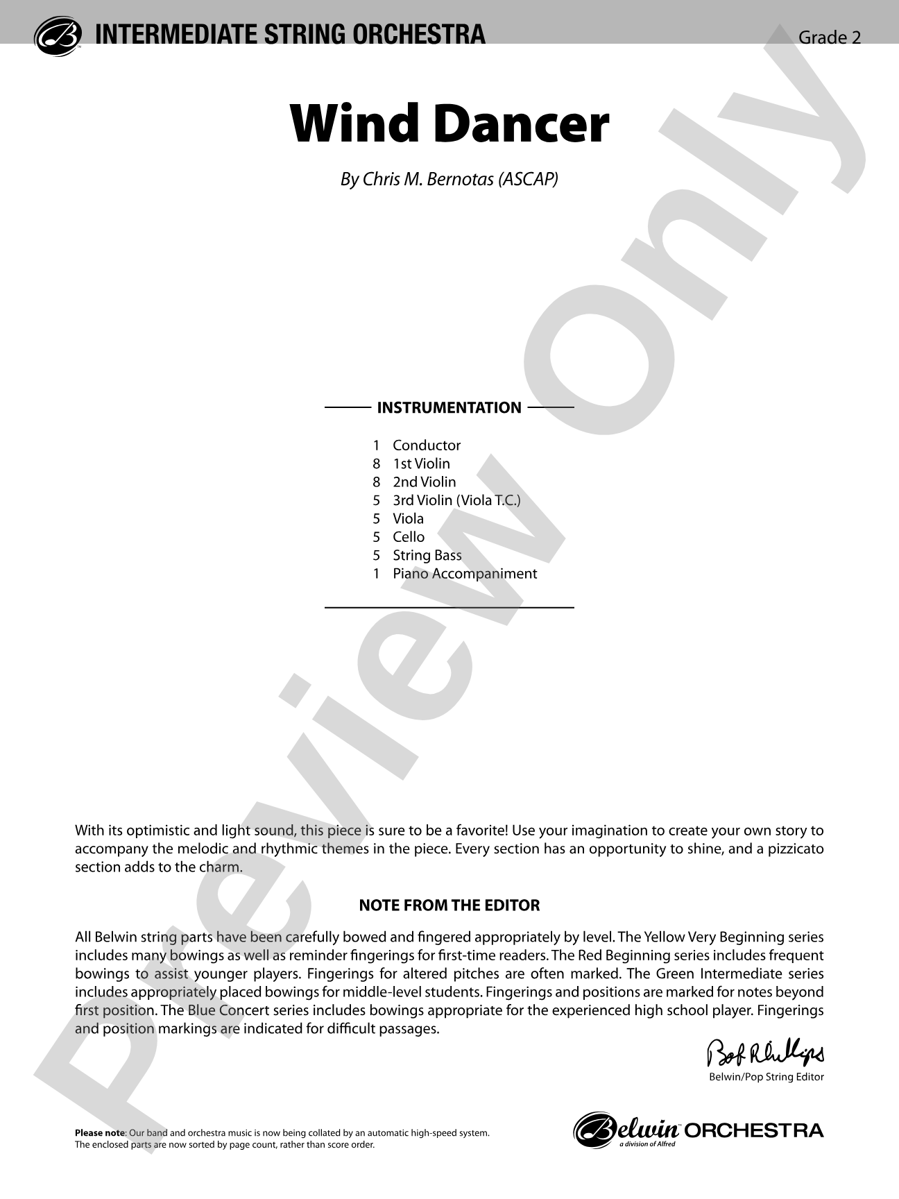 Wind Dancer: String Orchestra Conductor Score & Parts