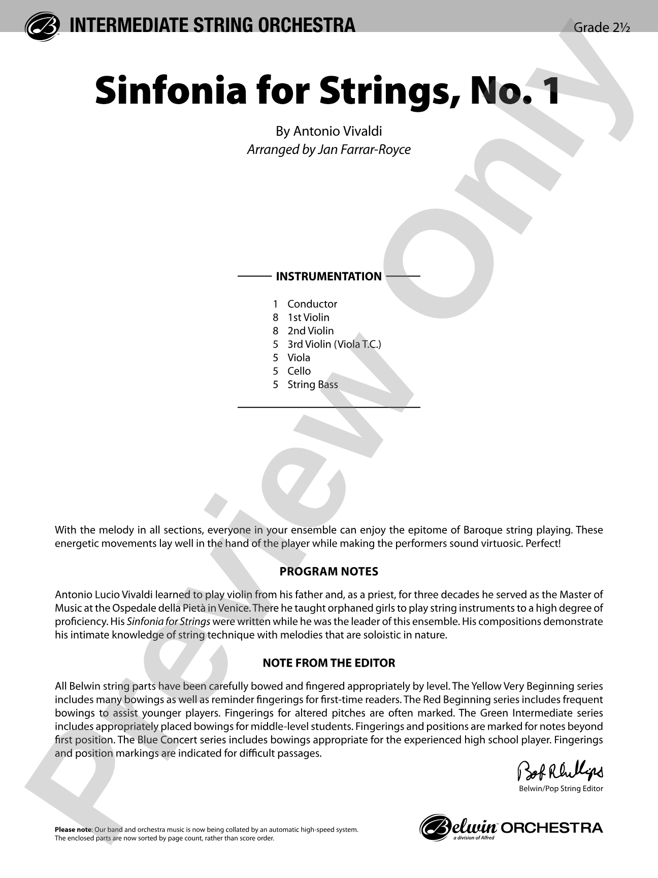 Sinfonia for Strings, No. 1: String Orchestra Conductor Score & Parts