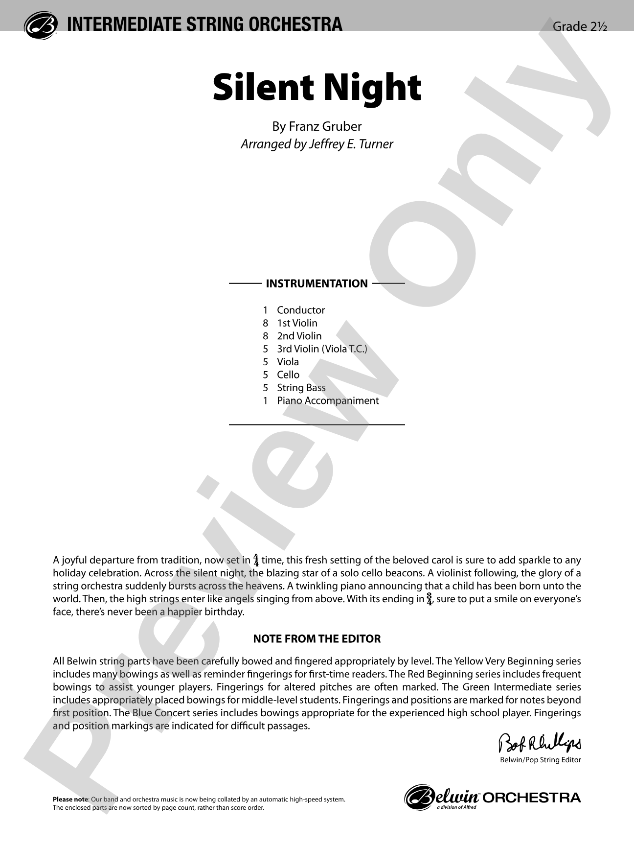 Silent Night: String Orchestra Conductor Score & Parts