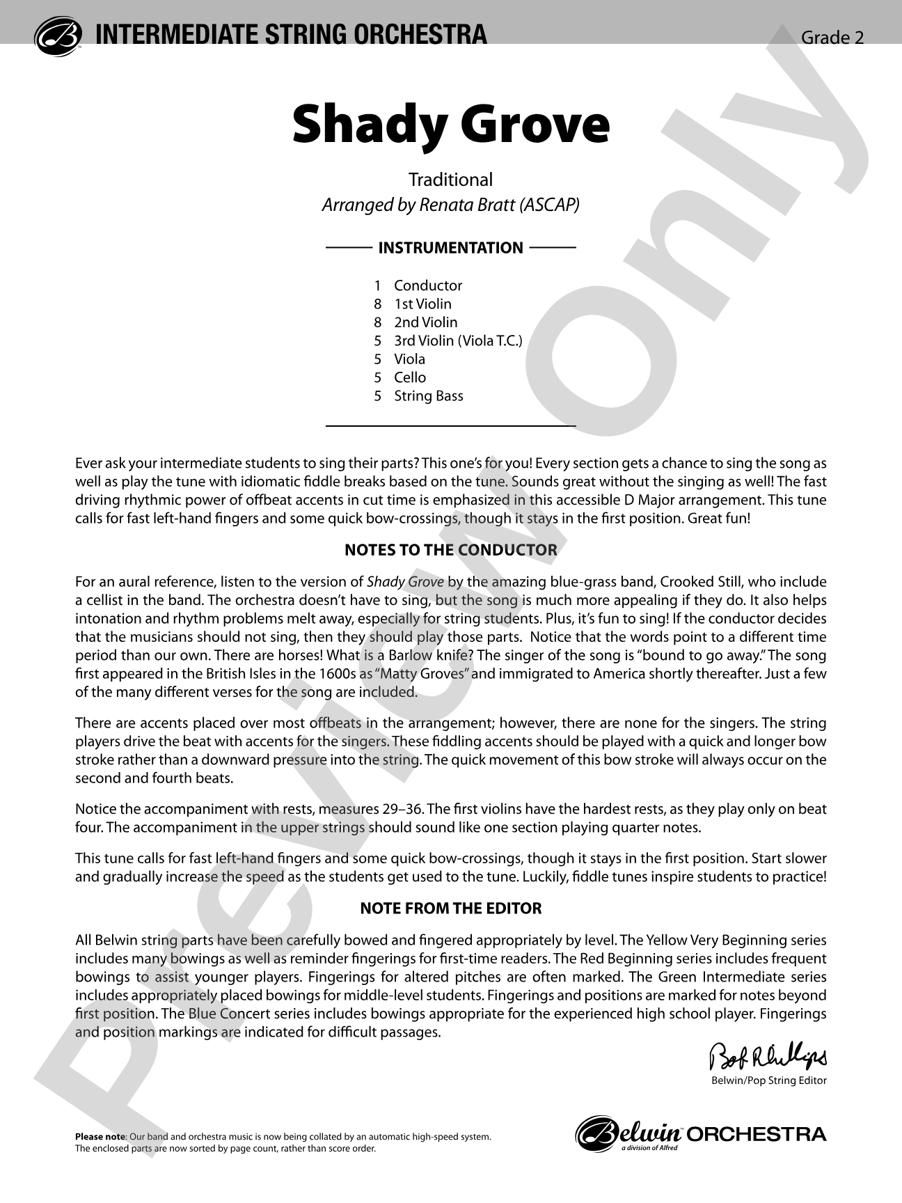 Shady Grove: String Orchestra Conductor Score & Parts