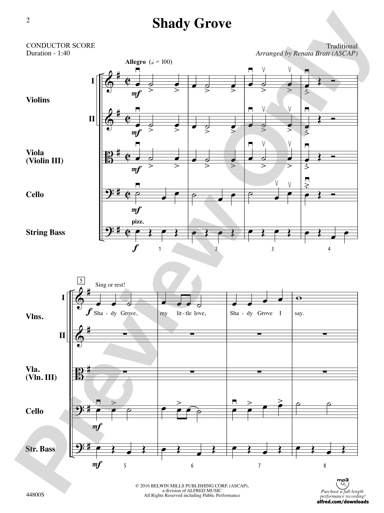 Shady Grove: String Orchestra Conductor Score & Parts