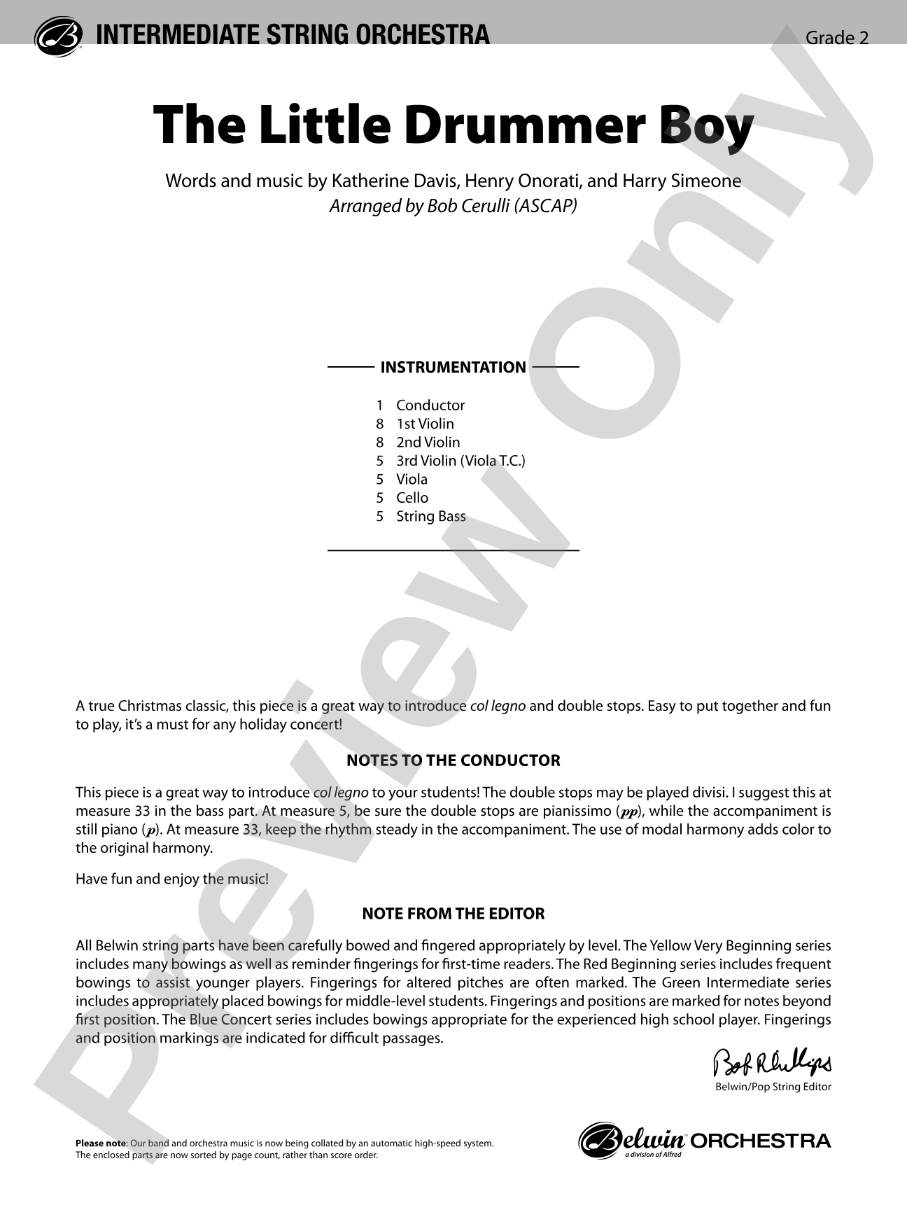 The Little Drummer Boy: String Orchestra Conductor Score & Parts