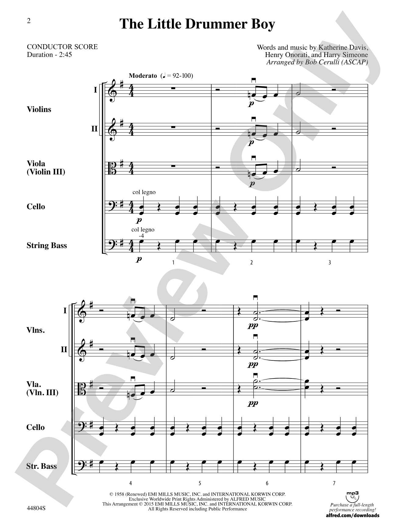 The Little Drummer Boy: String Orchestra Conductor Score & Parts