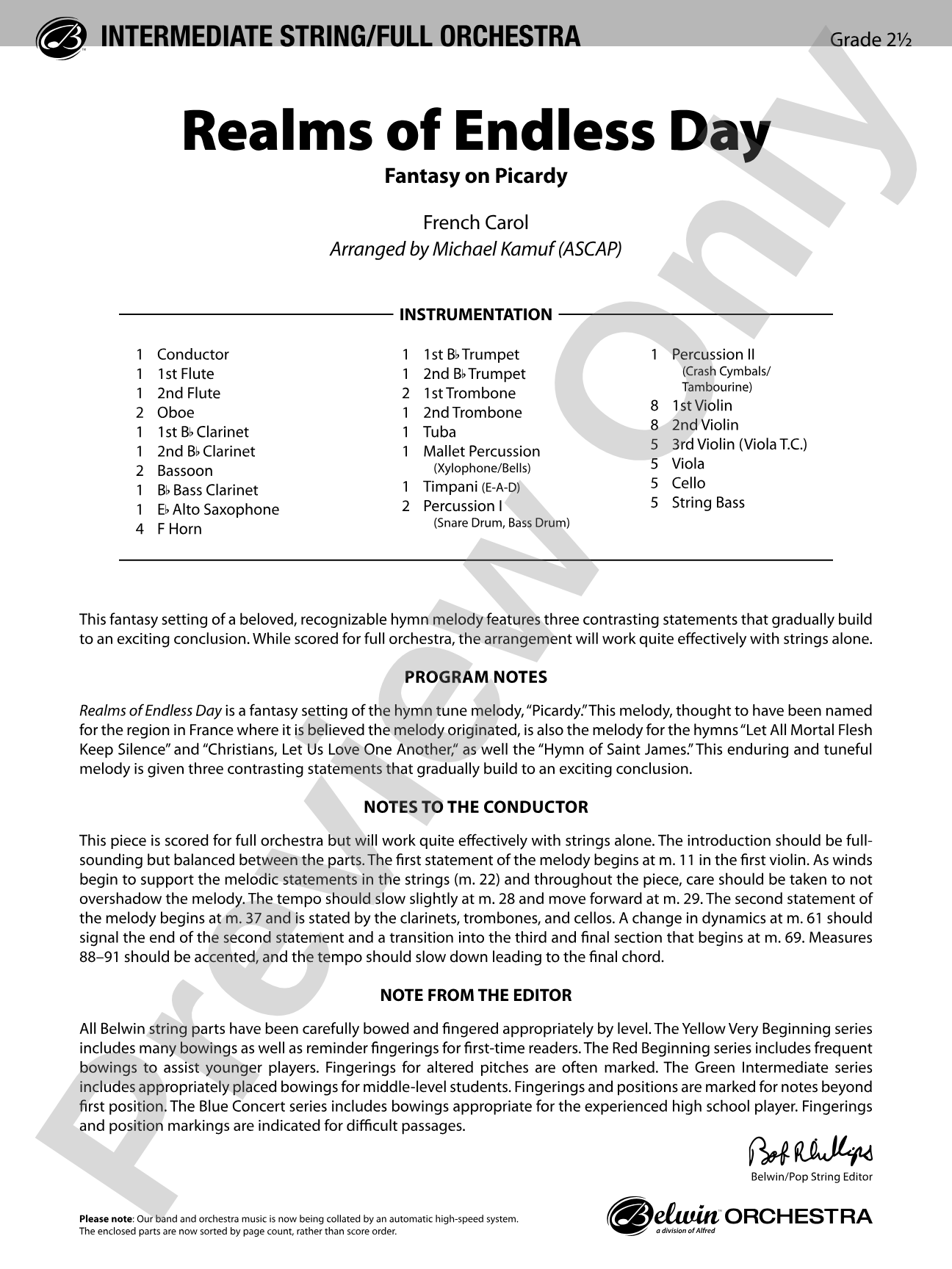 Realms of Endless Day: Full Orchestra Conductor Score & Parts