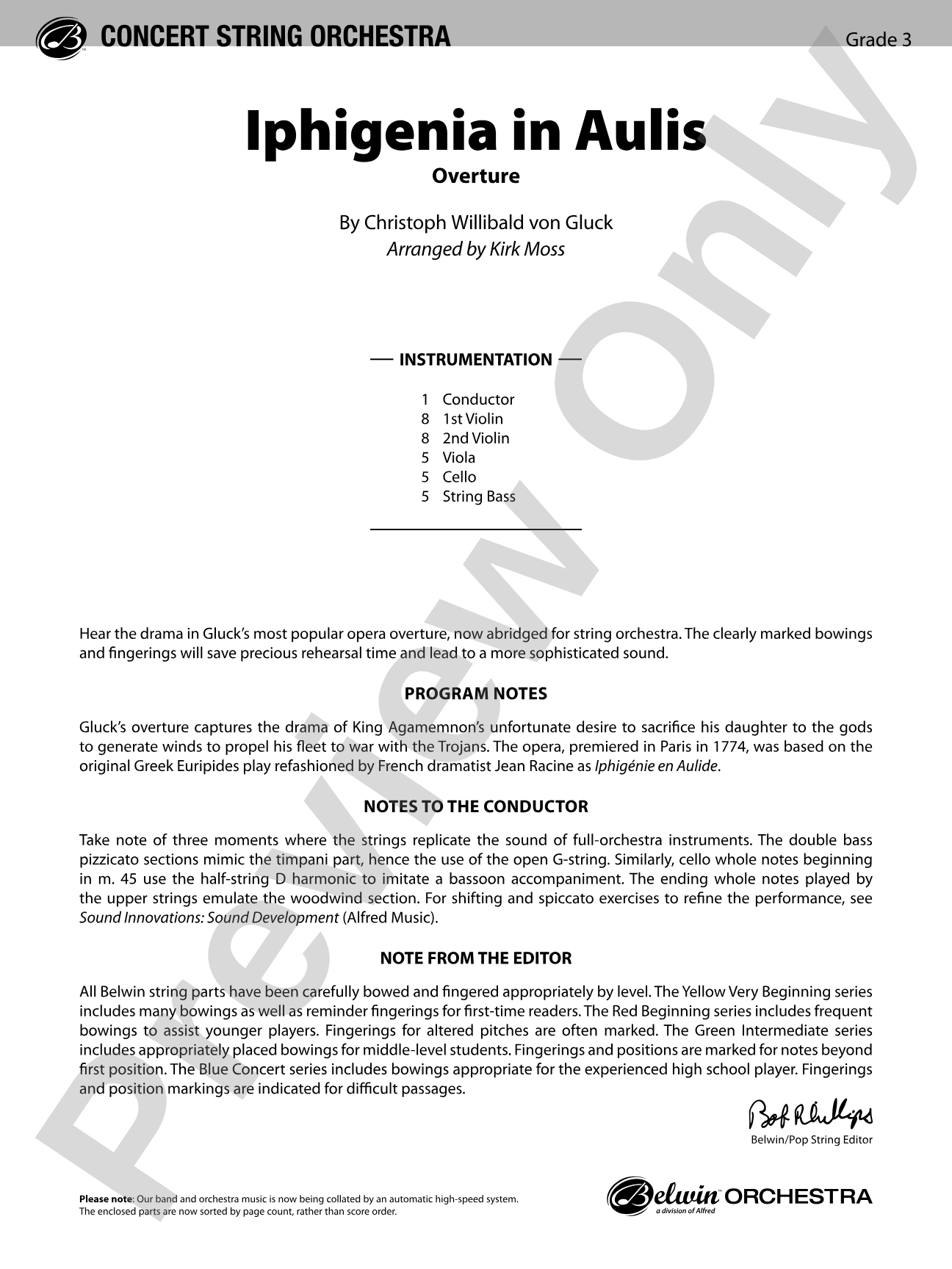 Iphigenia in Aulis: String Orchestra Conductor Score & Parts