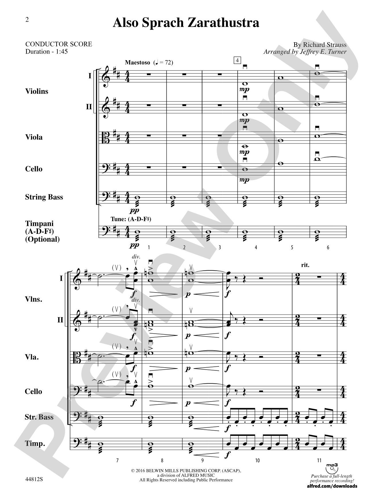 Also Sprach Zarathustra: String Orchestra Conductor Score & Parts