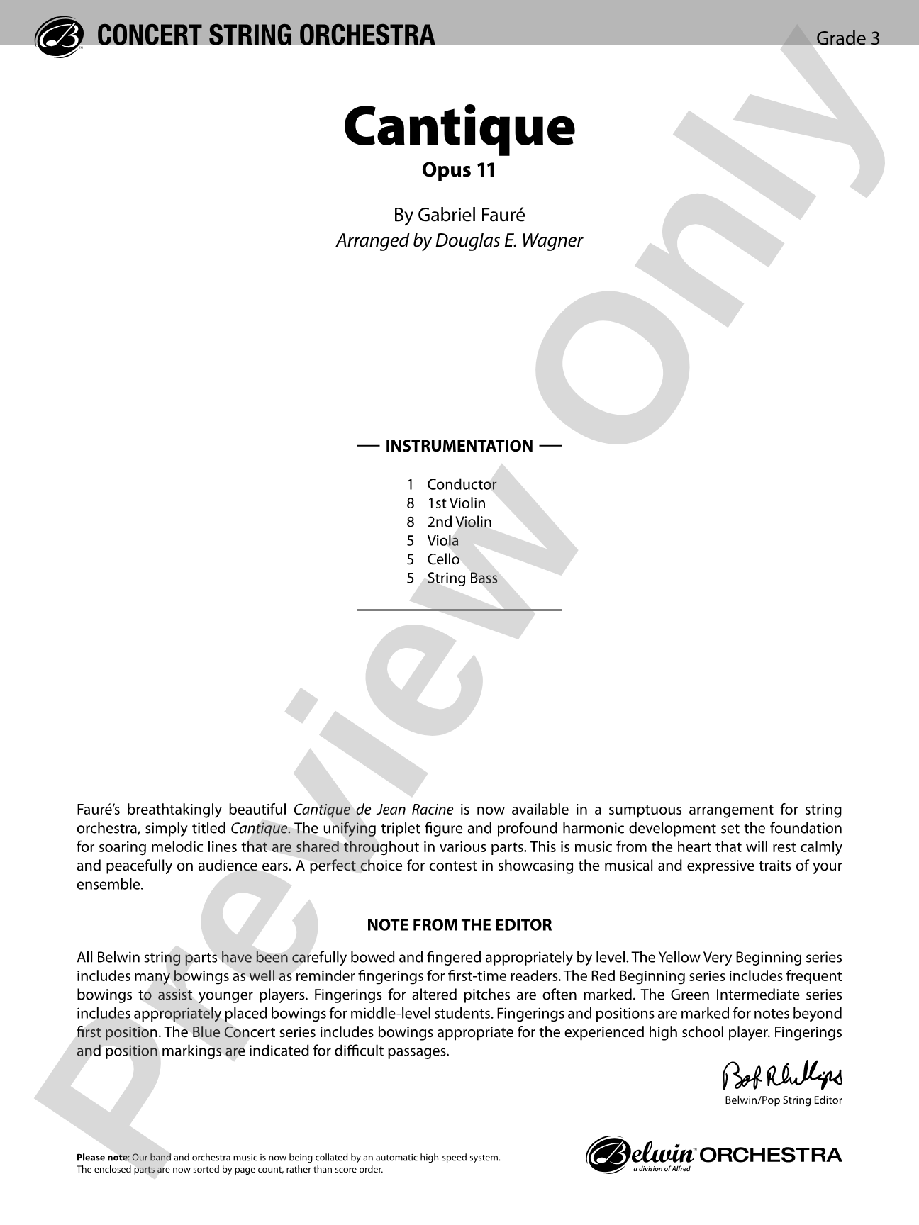 Cantique: String Orchestra Conductor Score & Parts