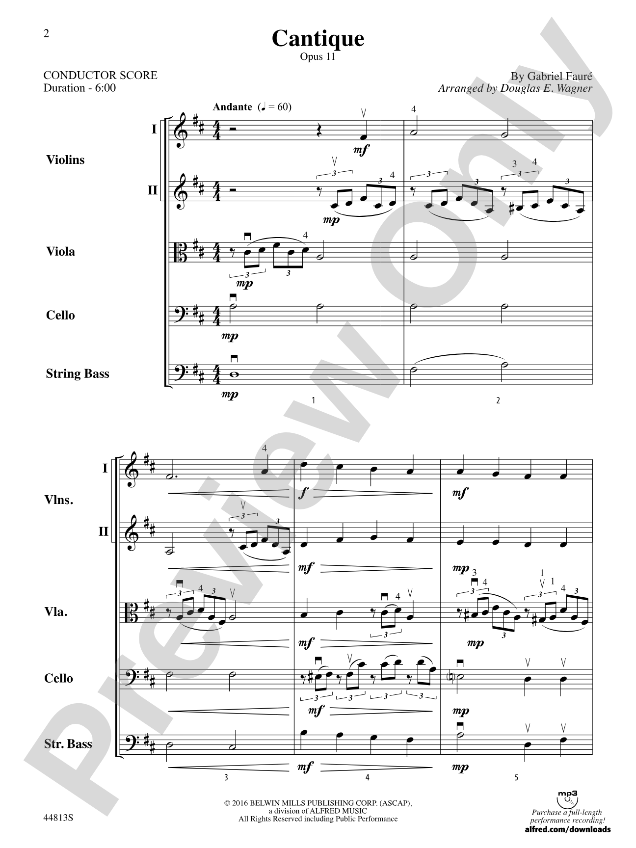 Cantique: String Orchestra Conductor Score & Parts
