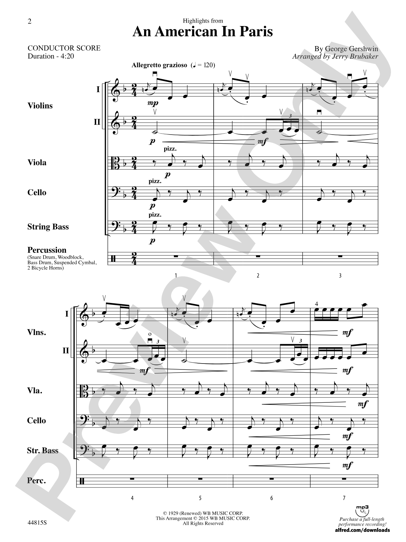 An American in Paris, Highlights from: String Orchestra Conductor Score & Parts