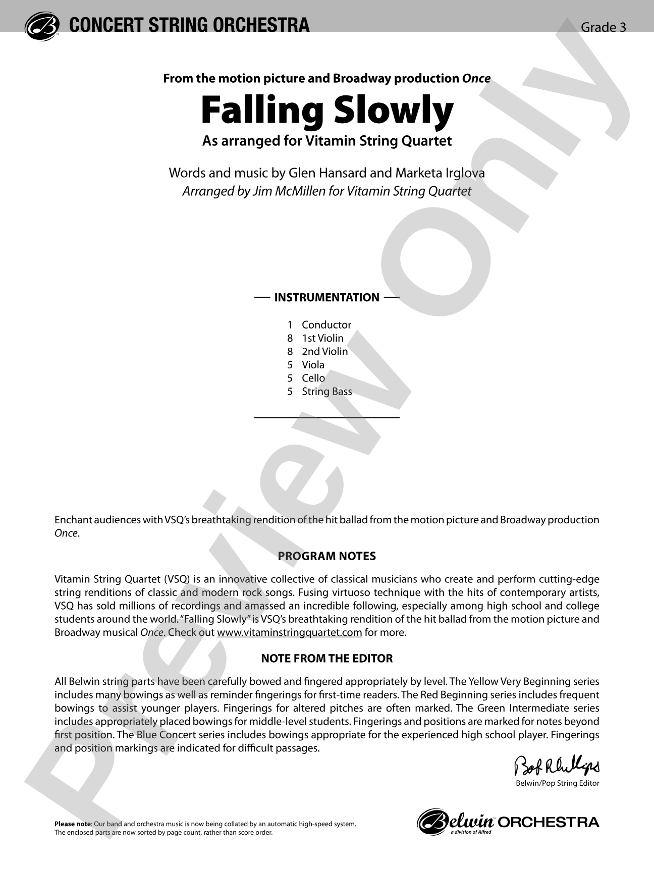 Falling Slowly (from the Motion Picture and Broadway Production Once): Score