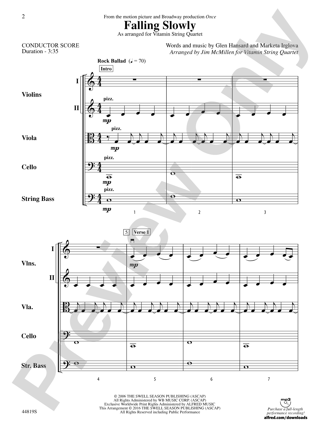 Falling Slowly (from the Motion Picture and Broadway Production Once): Score