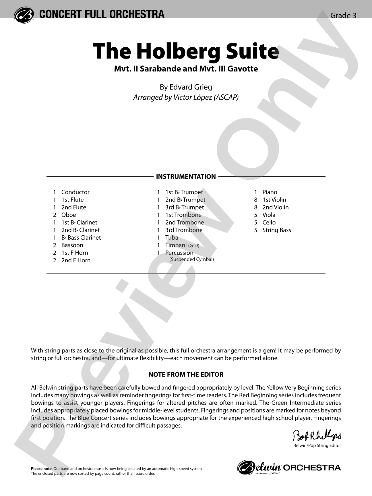 The Holberg Suite: Full Orchestra Conductor Score & Parts