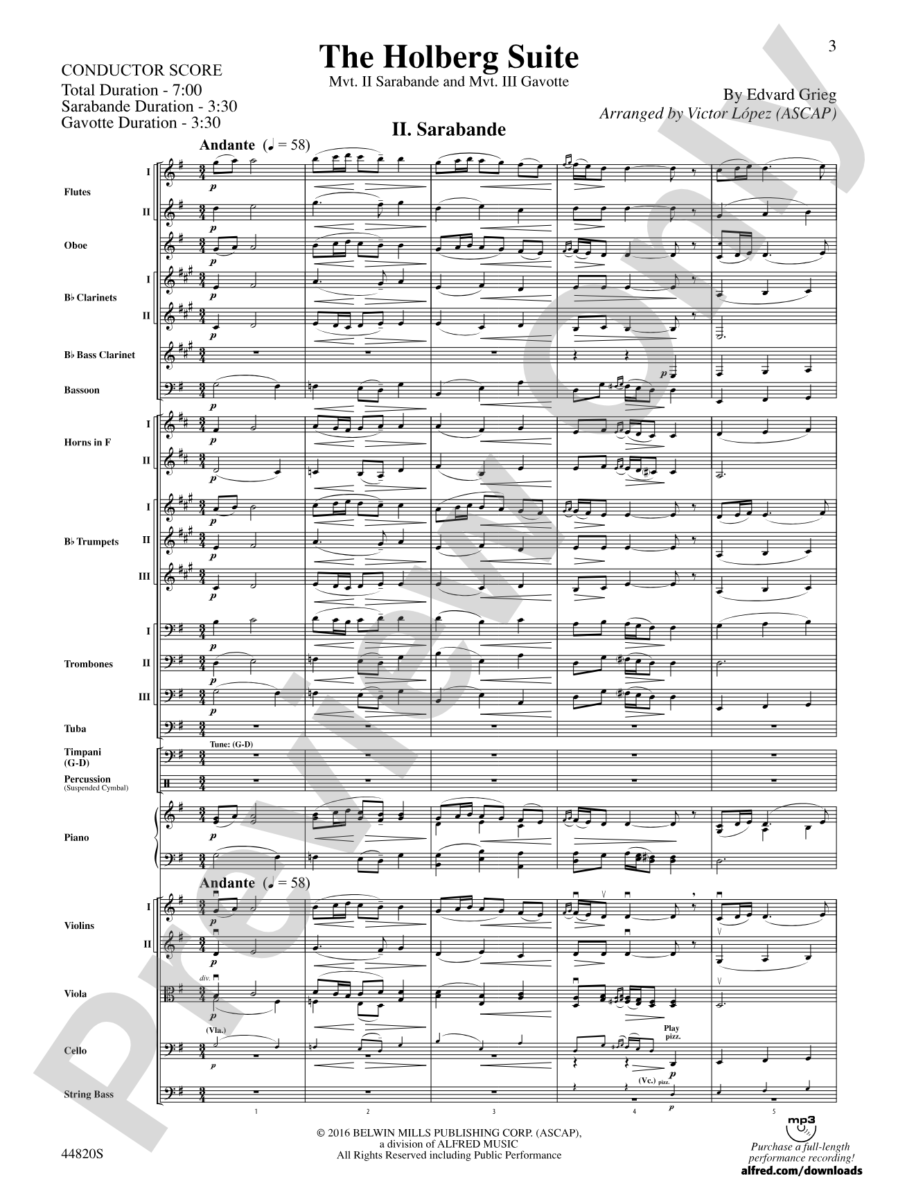 The Holberg Suite: Full Orchestra Conductor Score & Parts