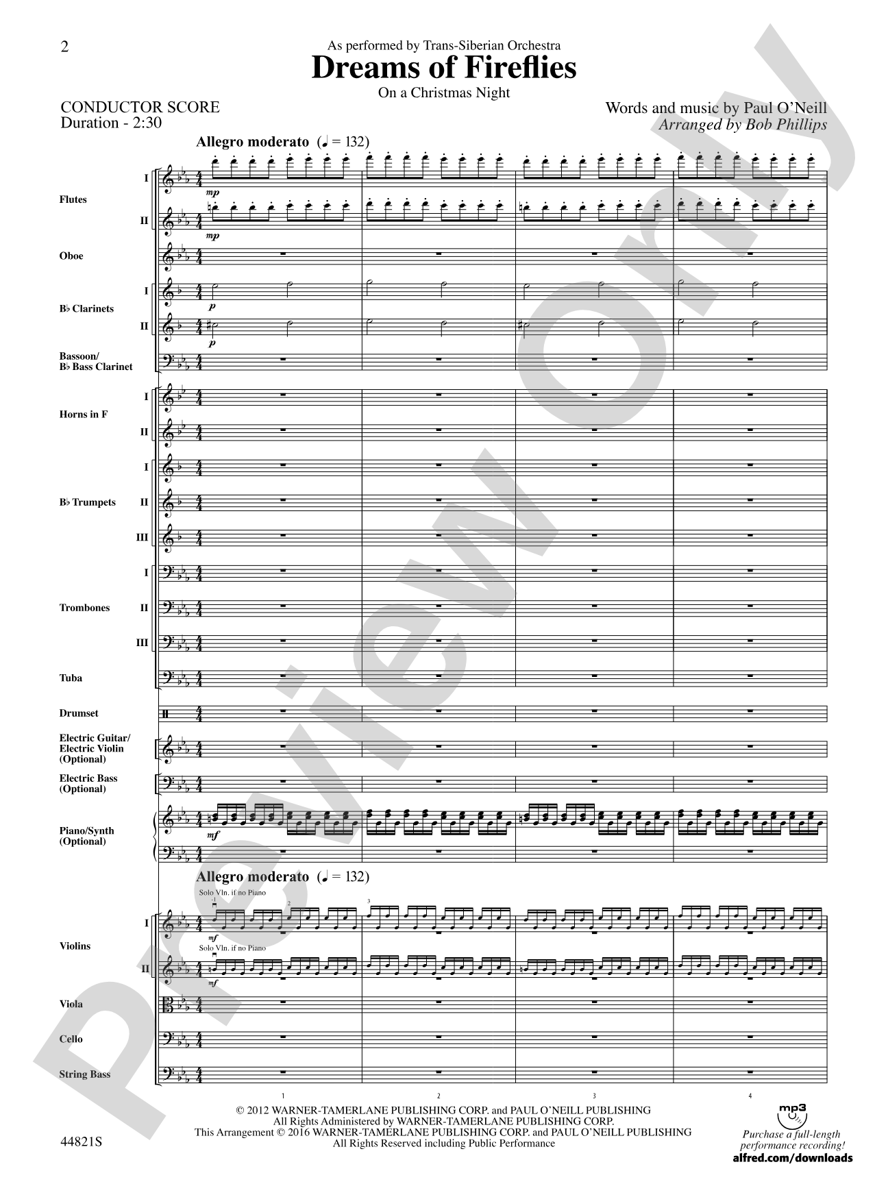 Dreams of Fireflies (On a Christmas Night): Score