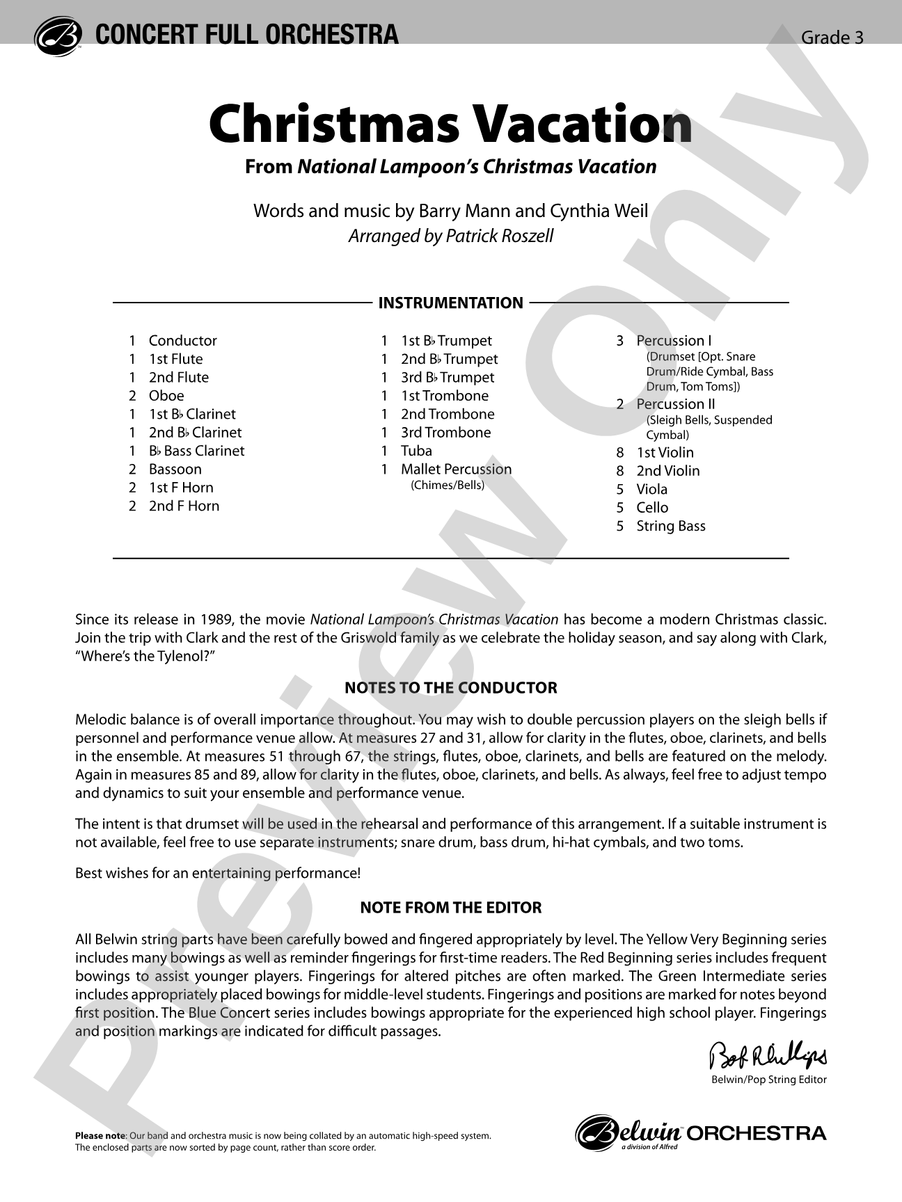 Christmas Vacation: Full Orchestra Conductor Score & Parts