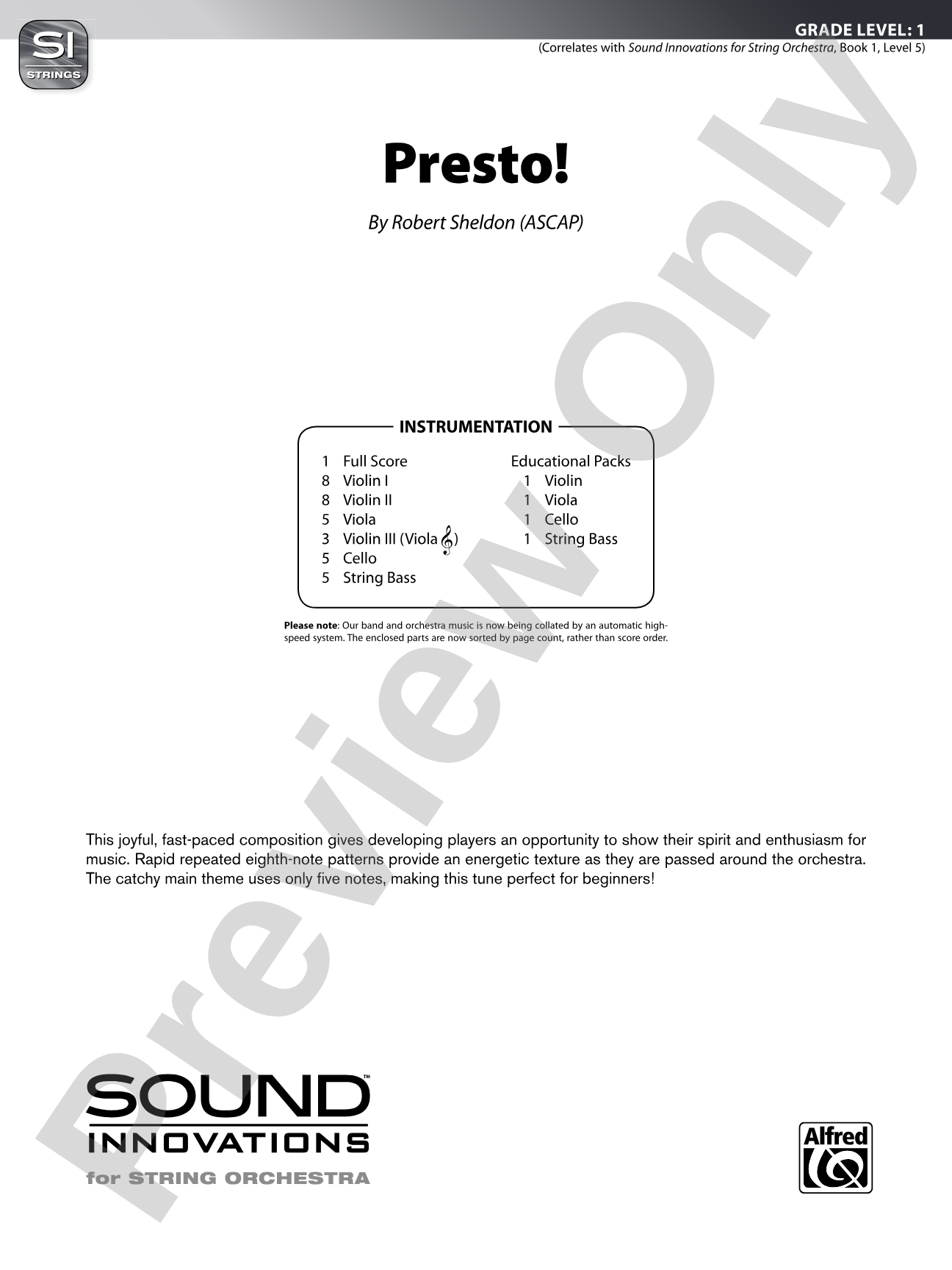 Presto!: String Orchestra Conductor Score & Parts