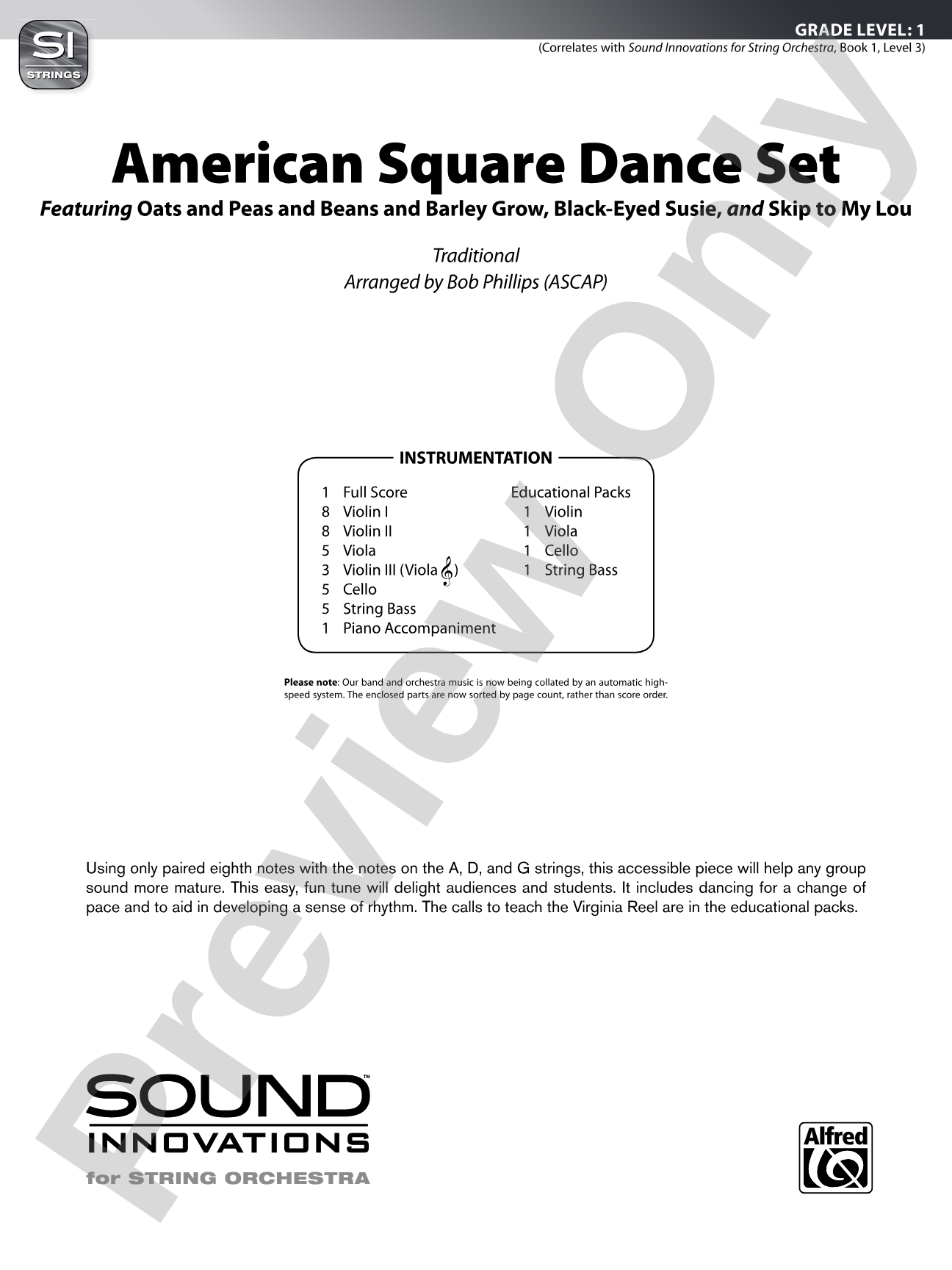 American Square Dance Set: String Orchestra Conductor Score & Parts