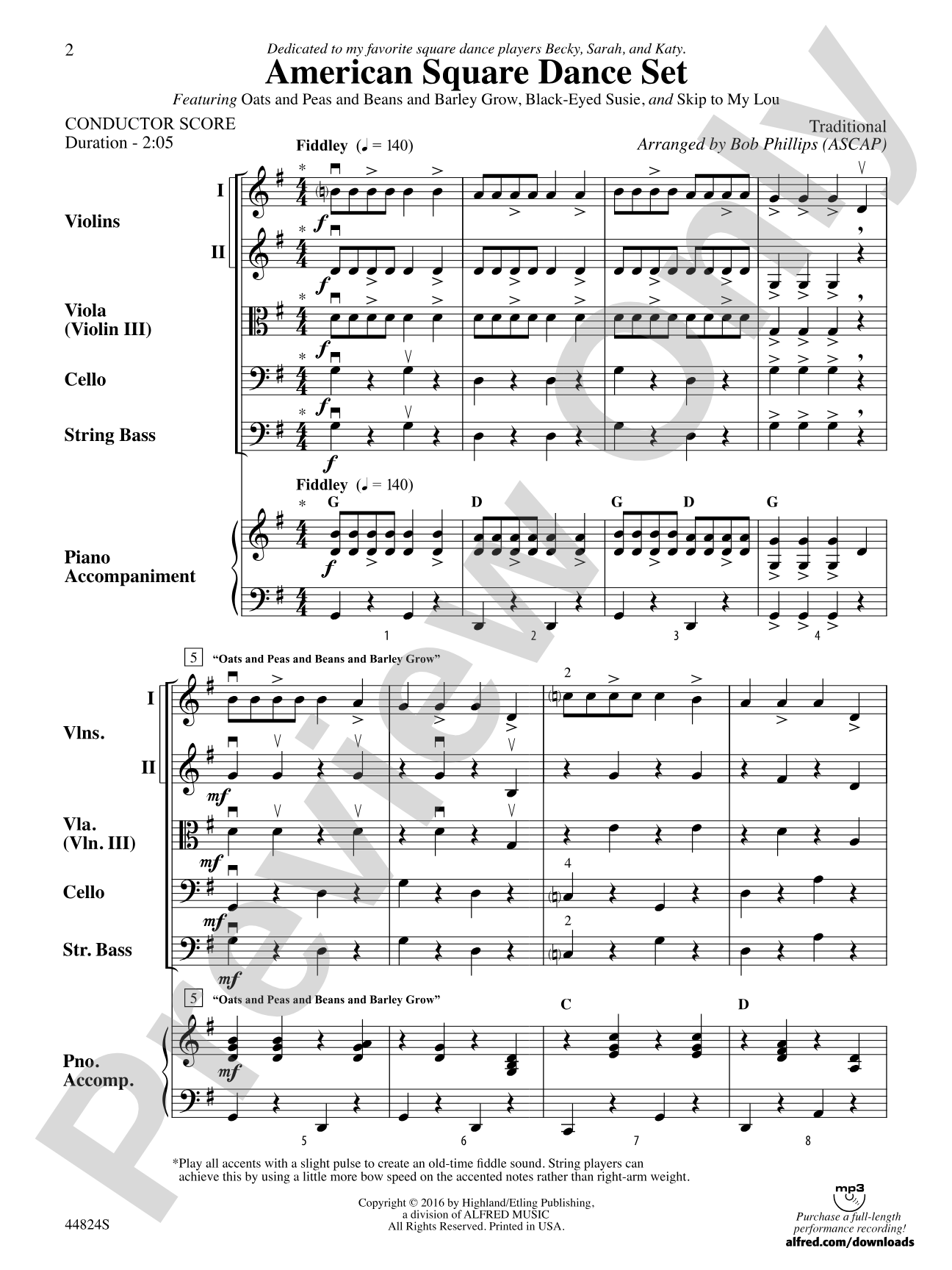 American Square Dance Set: String Orchestra Conductor Score & Parts