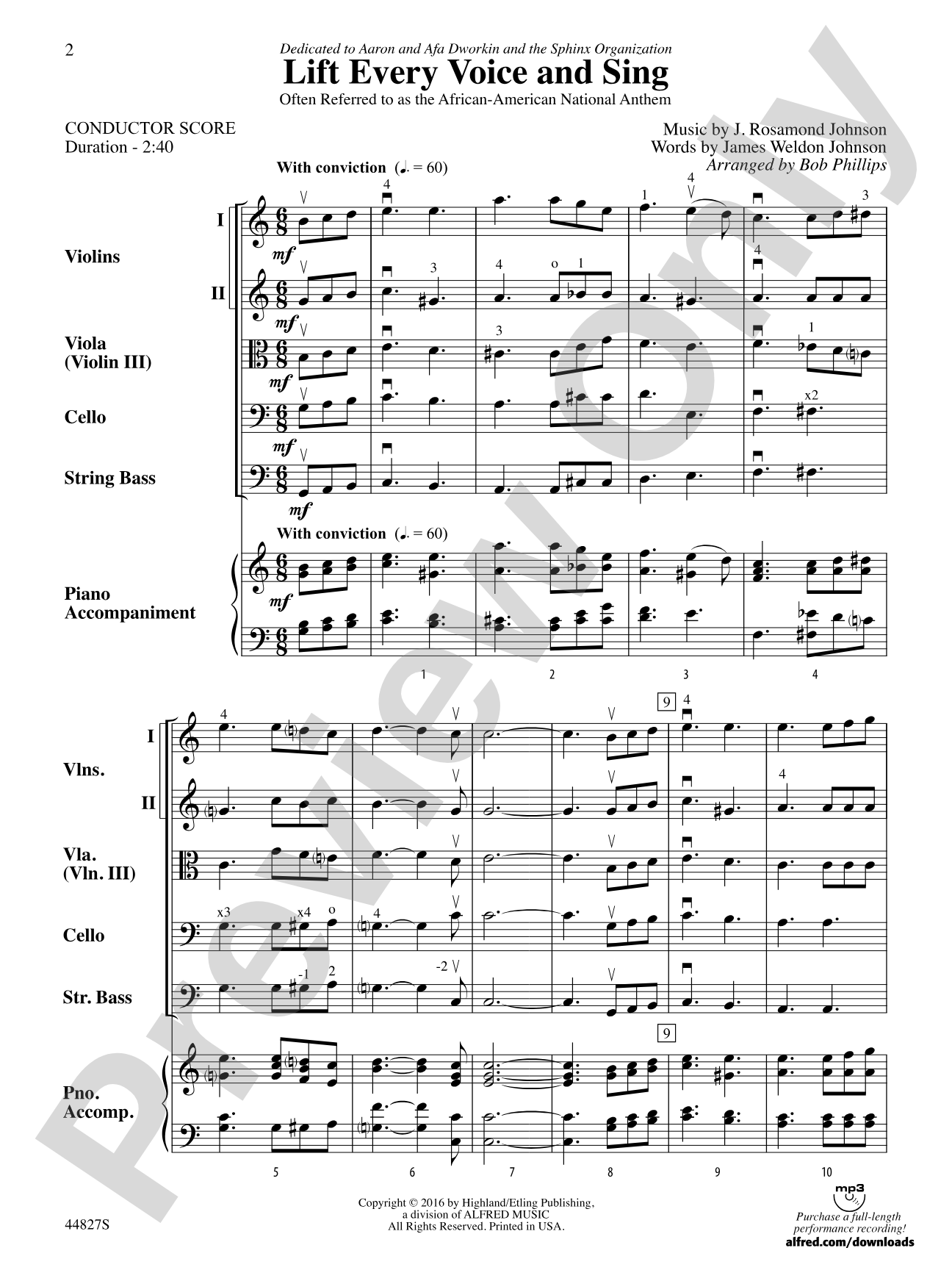 Lift Every Voice and Sing: String Orchestra Conductor Score & Parts