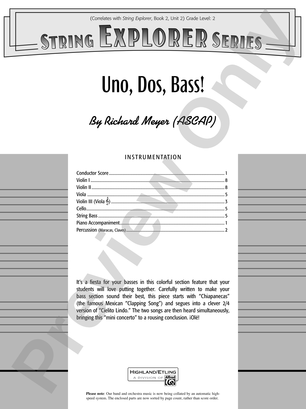 Uno, Dos, Bass!: String Orchestra Conductor Score & Parts