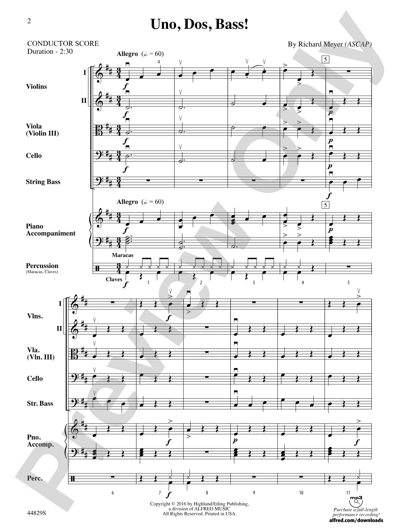Uno, Dos, Bass!: String Orchestra Conductor Score & Parts