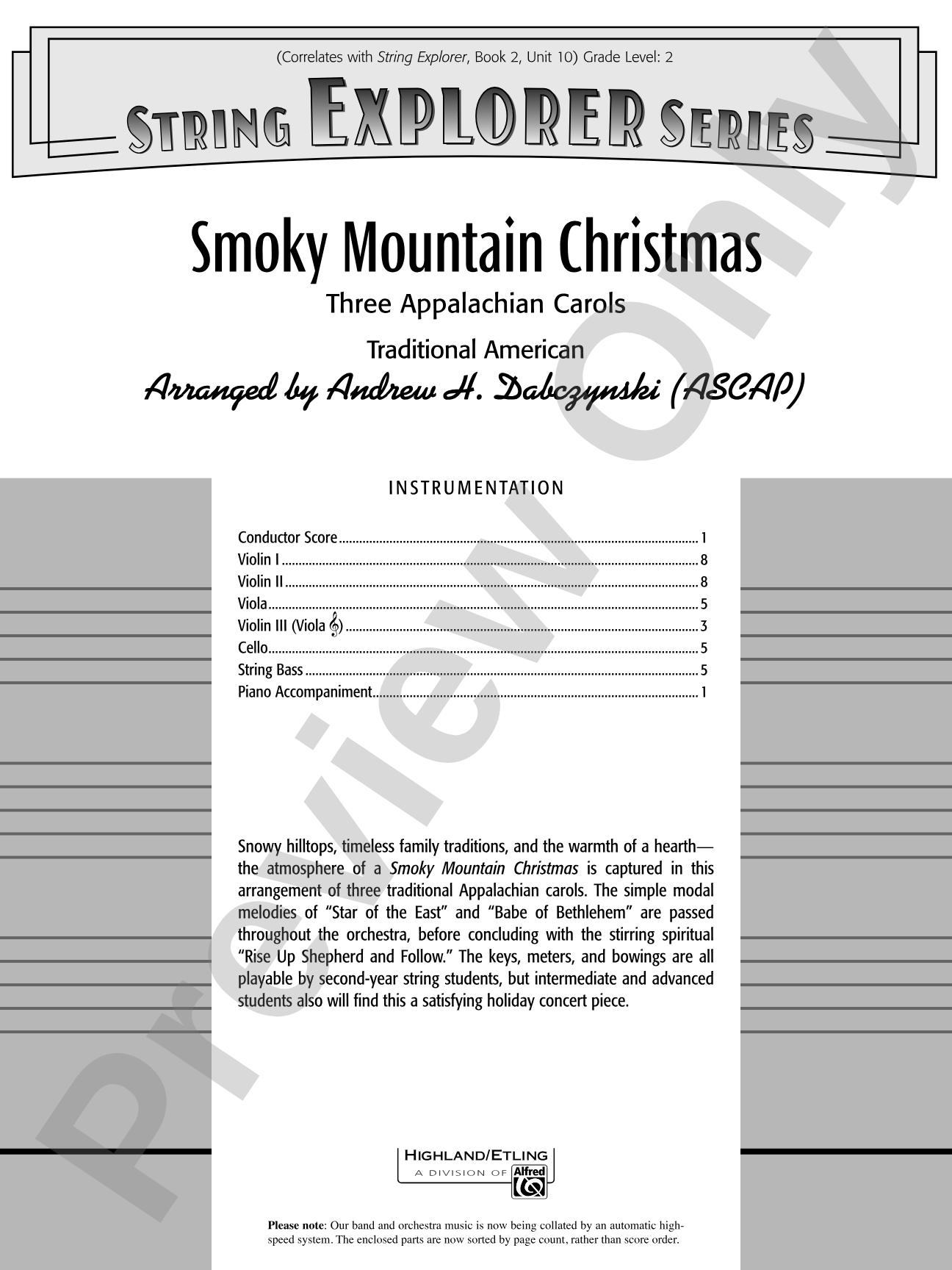 Smoky Mountain Christmas: String Orchestra Conductor Score & Parts