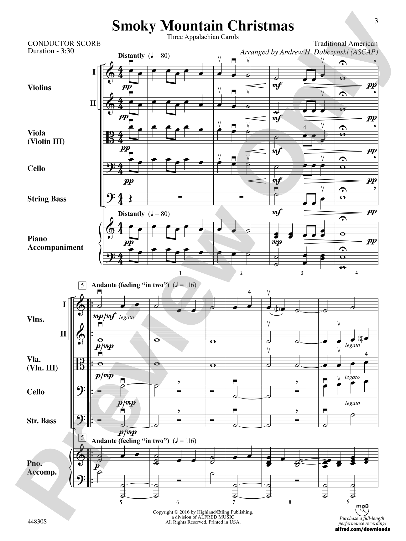 Smoky Mountain Christmas: String Orchestra Conductor Score & Parts