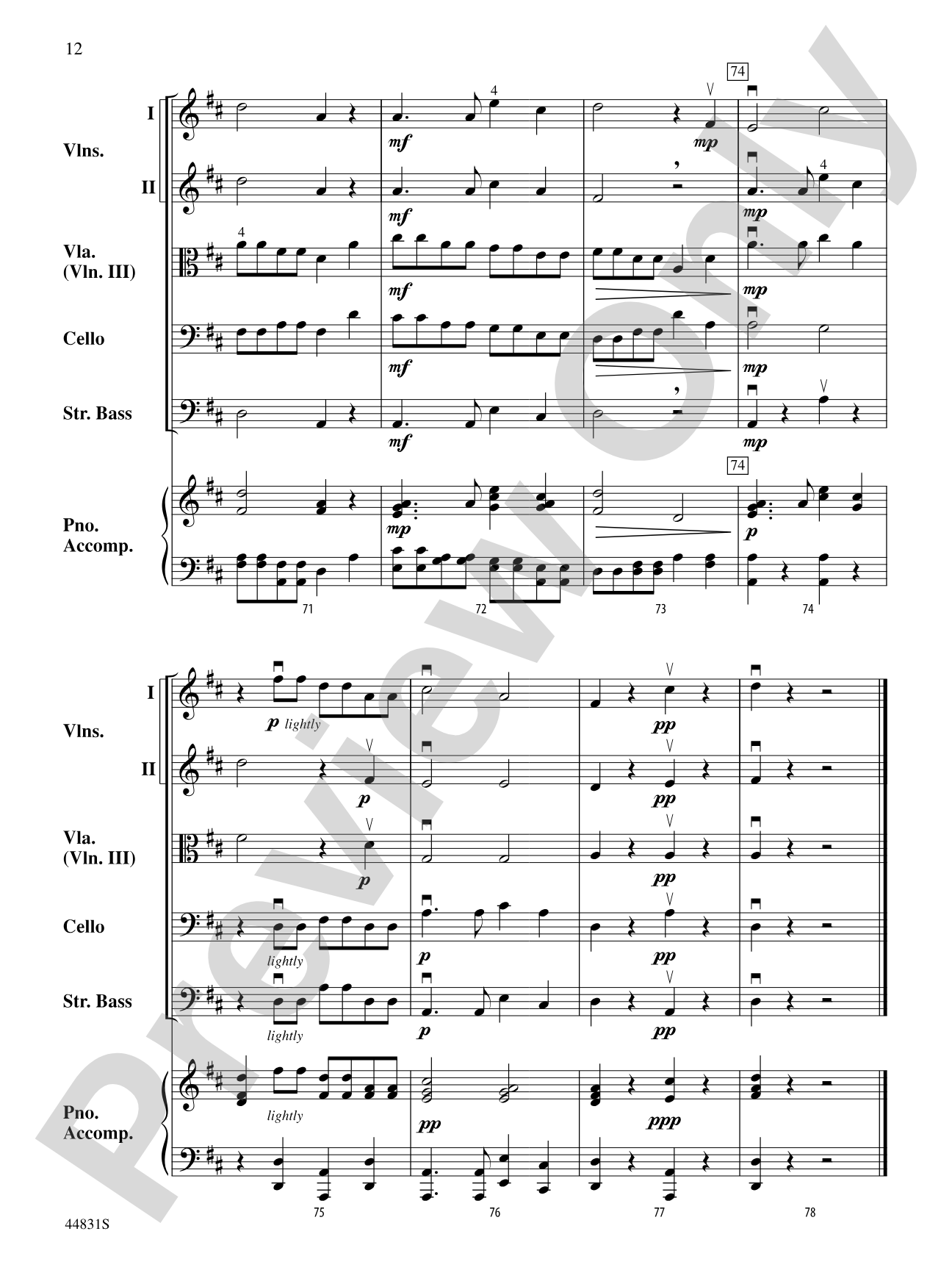 Theme and Variations from the "Trout" Quintet: String Orchestra Conductor Score & Parts