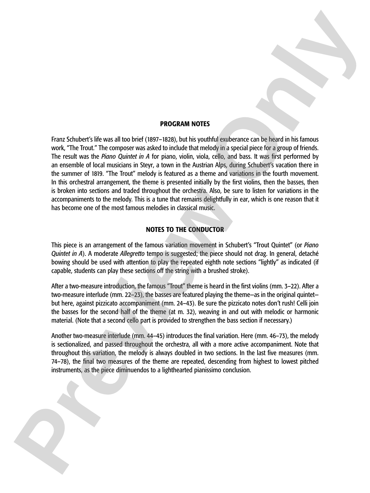 Theme and Variations from the "Trout" Quintet: String Orchestra Conductor Score & Parts