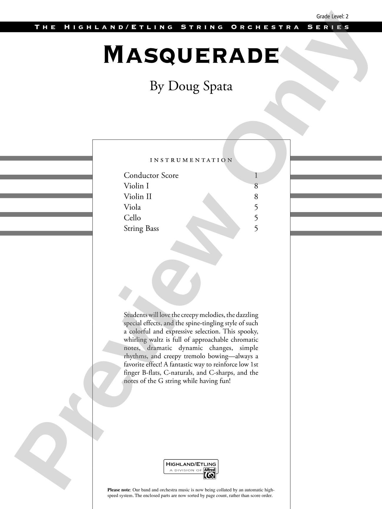 Masquerade: String Orchestra Conductor Score & Parts