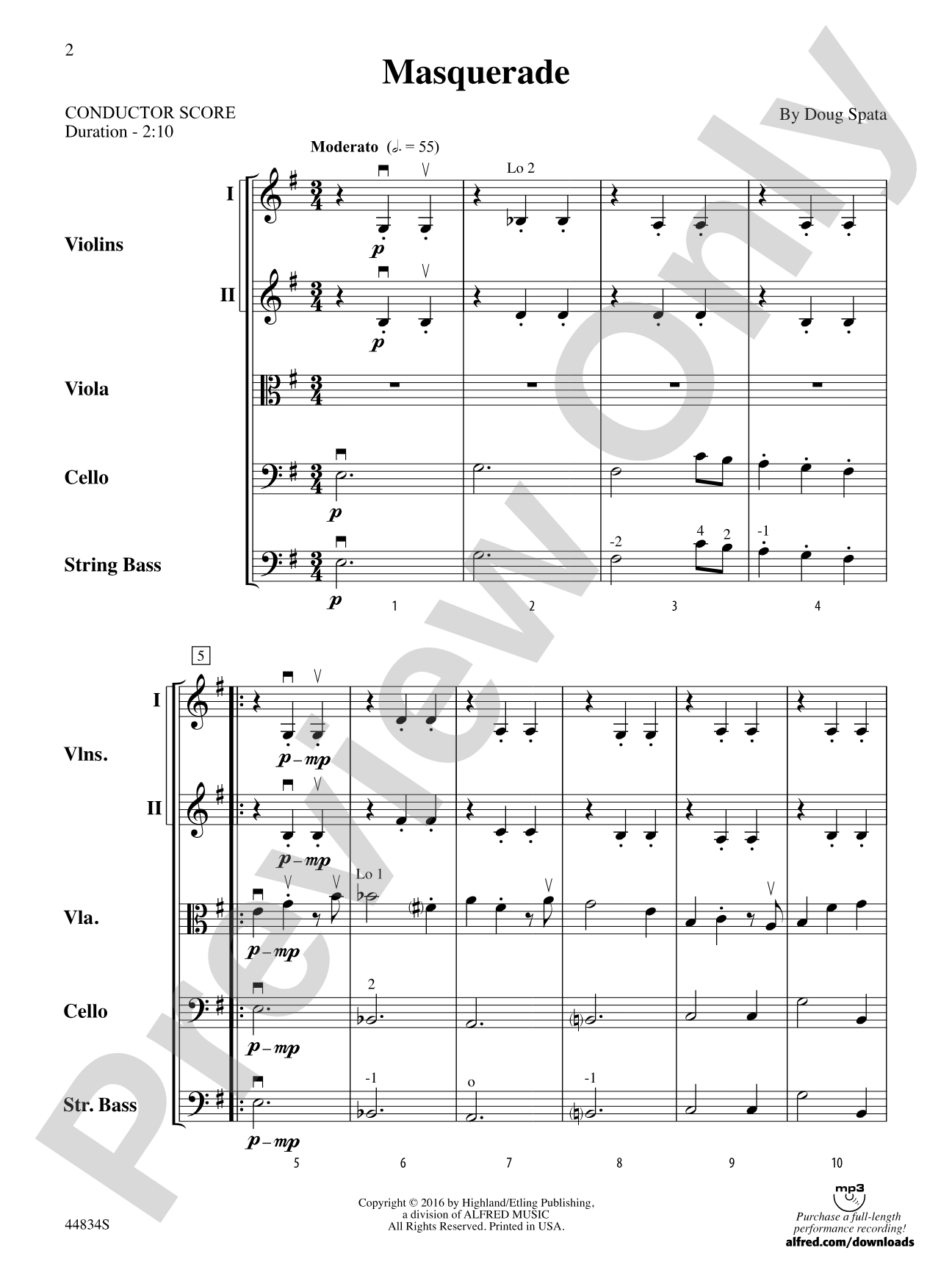 Masquerade: String Orchestra Conductor Score & Parts