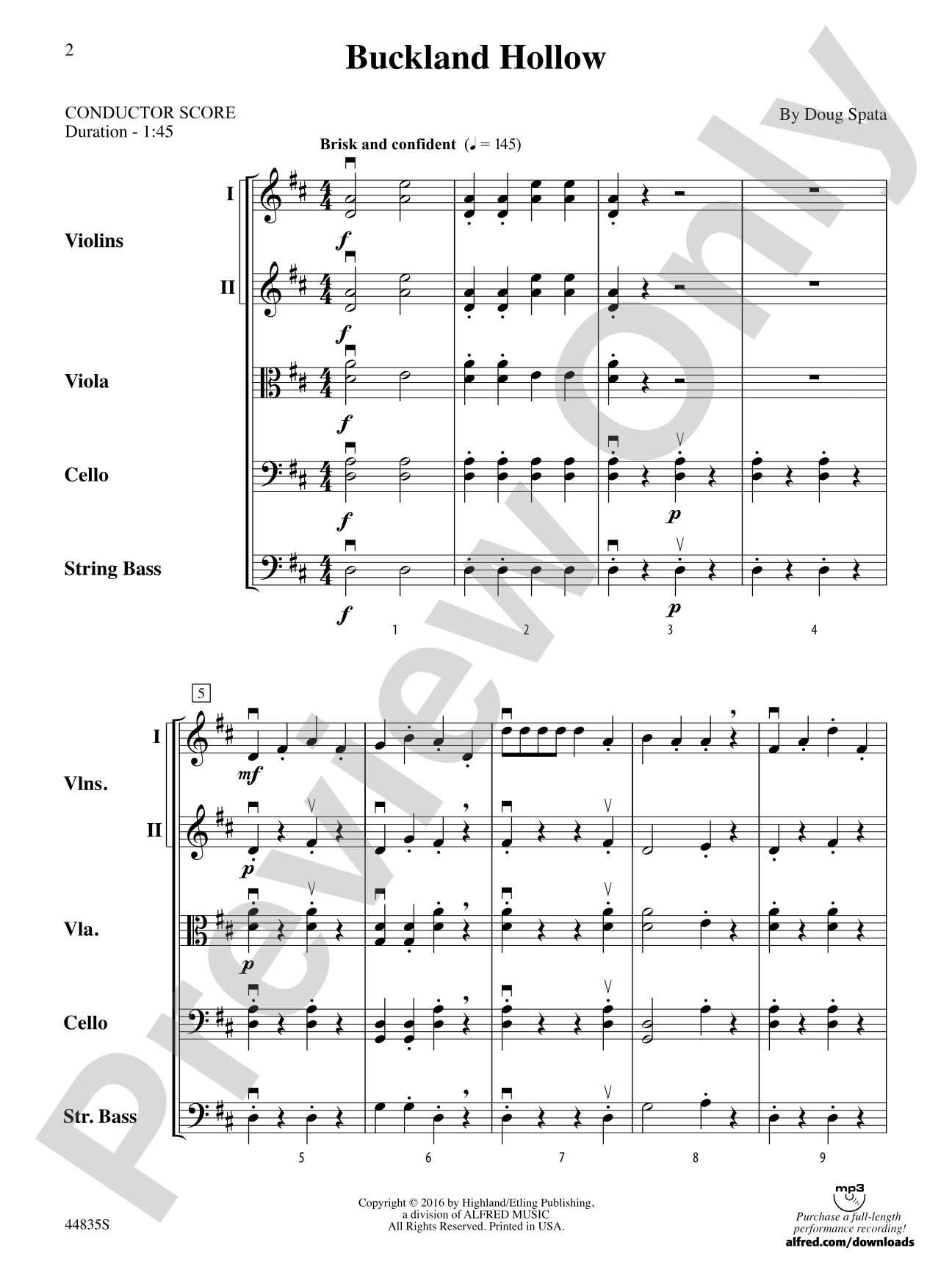 Buckland Hollow: String Orchestra Conductor Score & Parts