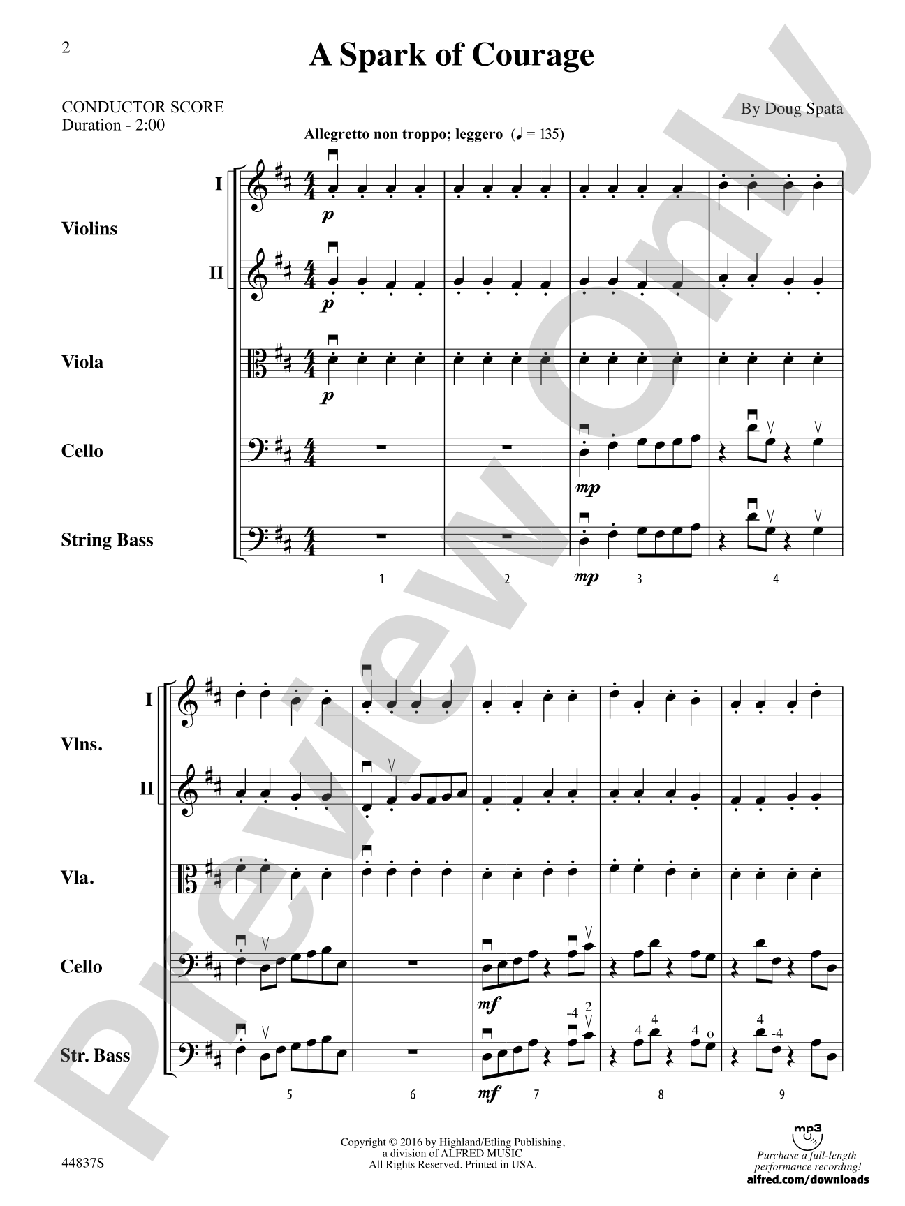 A Spark of Courage: String Orchestra Conductor Score & Parts