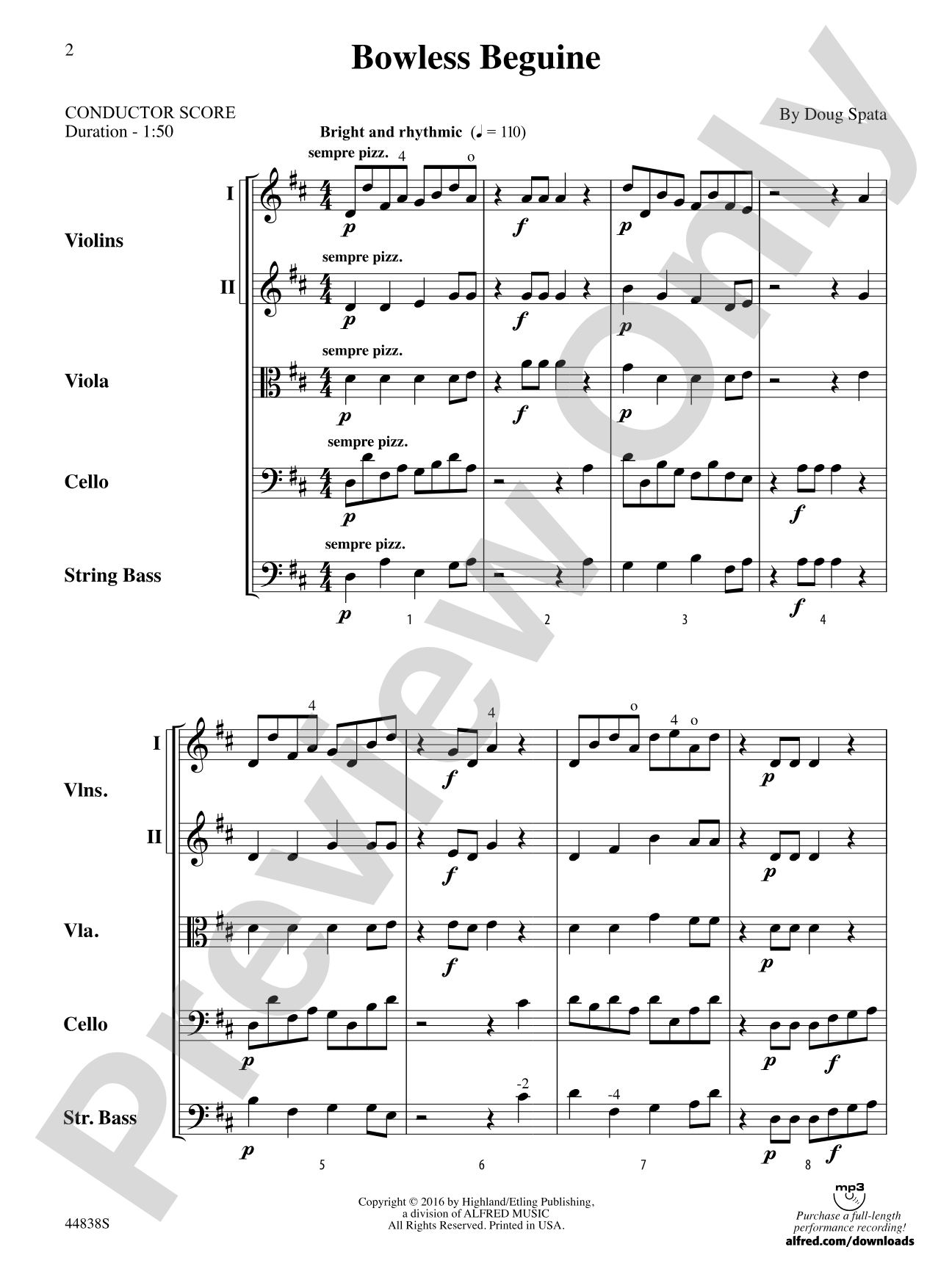 Bowless Beguine: String Orchestra Conductor Score & Parts