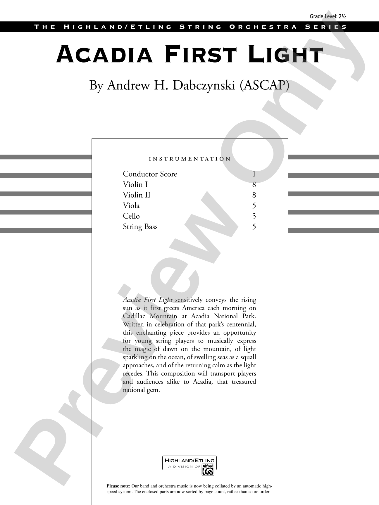 Acadia First Light: String Orchestra Conductor Score & Parts