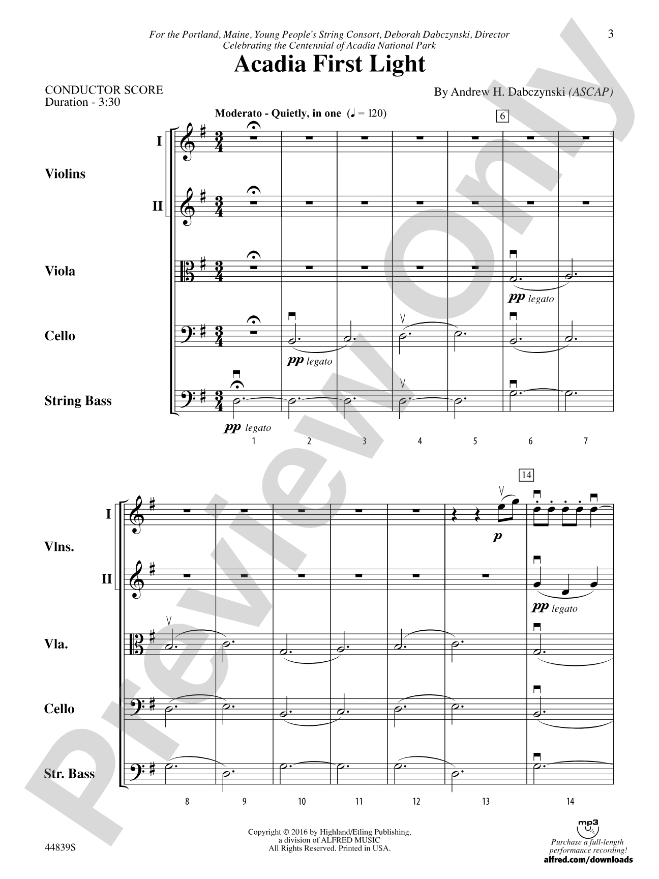 Acadia First Light: String Orchestra Conductor Score & Parts