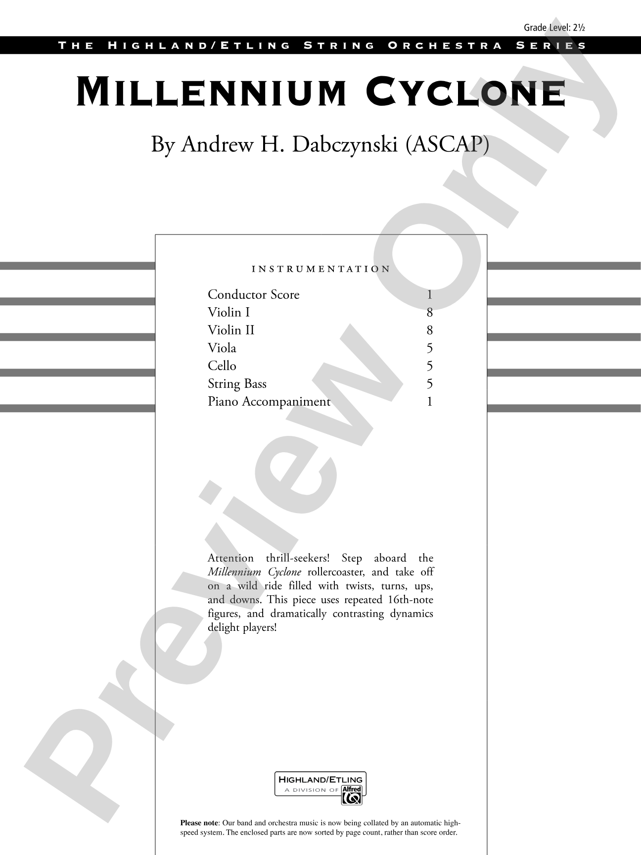 Millennium Cyclone: String Orchestra Conductor Score & Parts